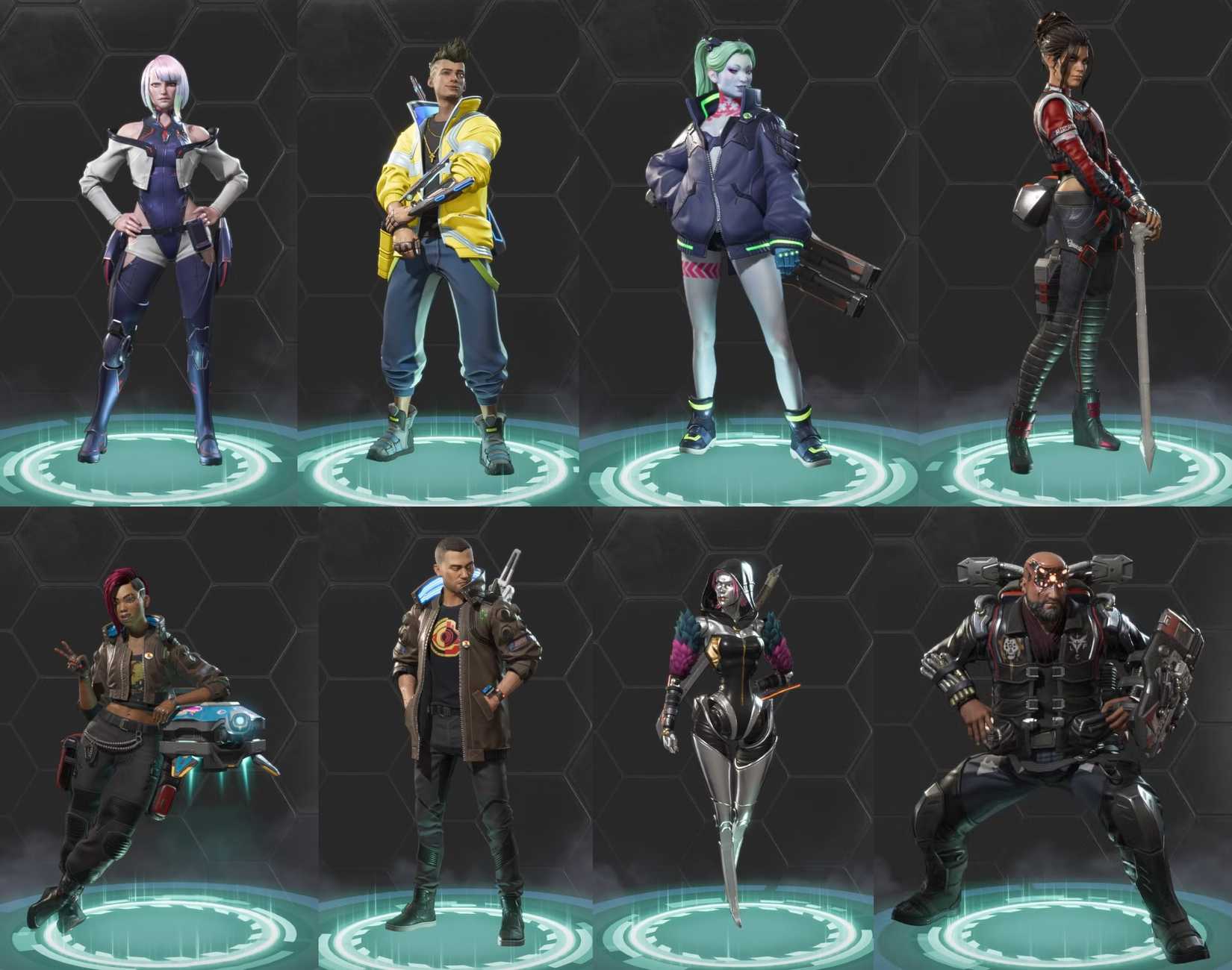 התמונה מציגה סקינים מוצלבים של Cyberpunk x Apex