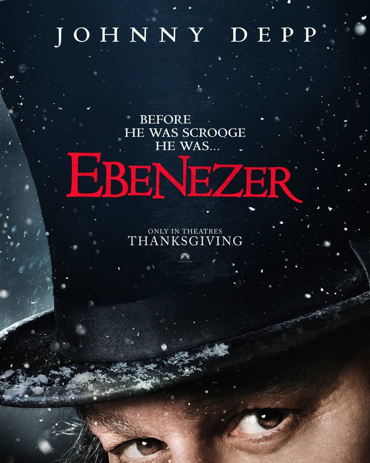 Johnny Depp as Ebenezer Scrooge on a poster for Ebenezer: A Christmas CarolJohnny Depp as Ebenezer Scrooge on a poster for Ebenezer: A Christmas Carol