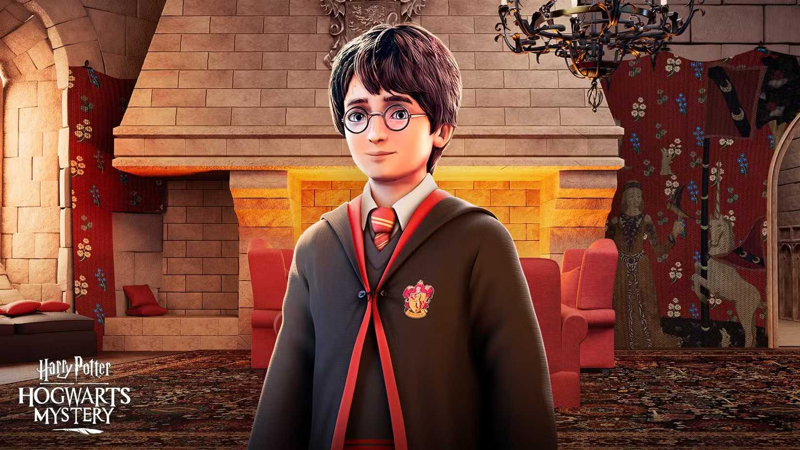 The image shows Harry in the latest Hogwarts Mystery summer update