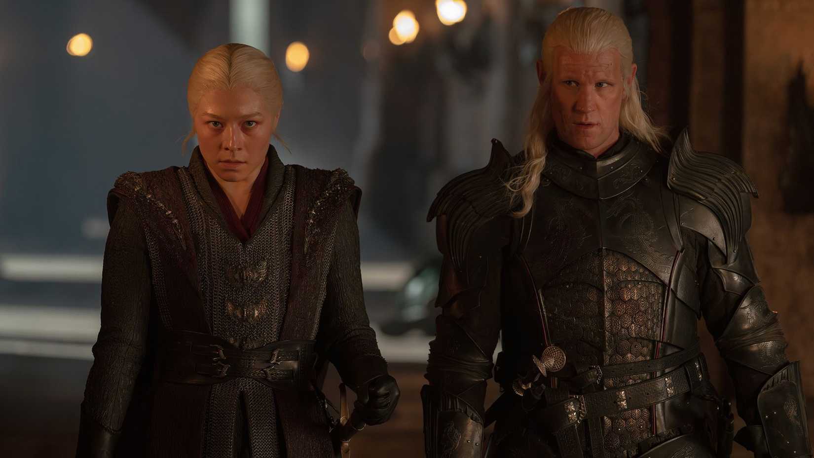 Rhaenyra and Daemon storming through the Red Keep in House of the Dragon season 3