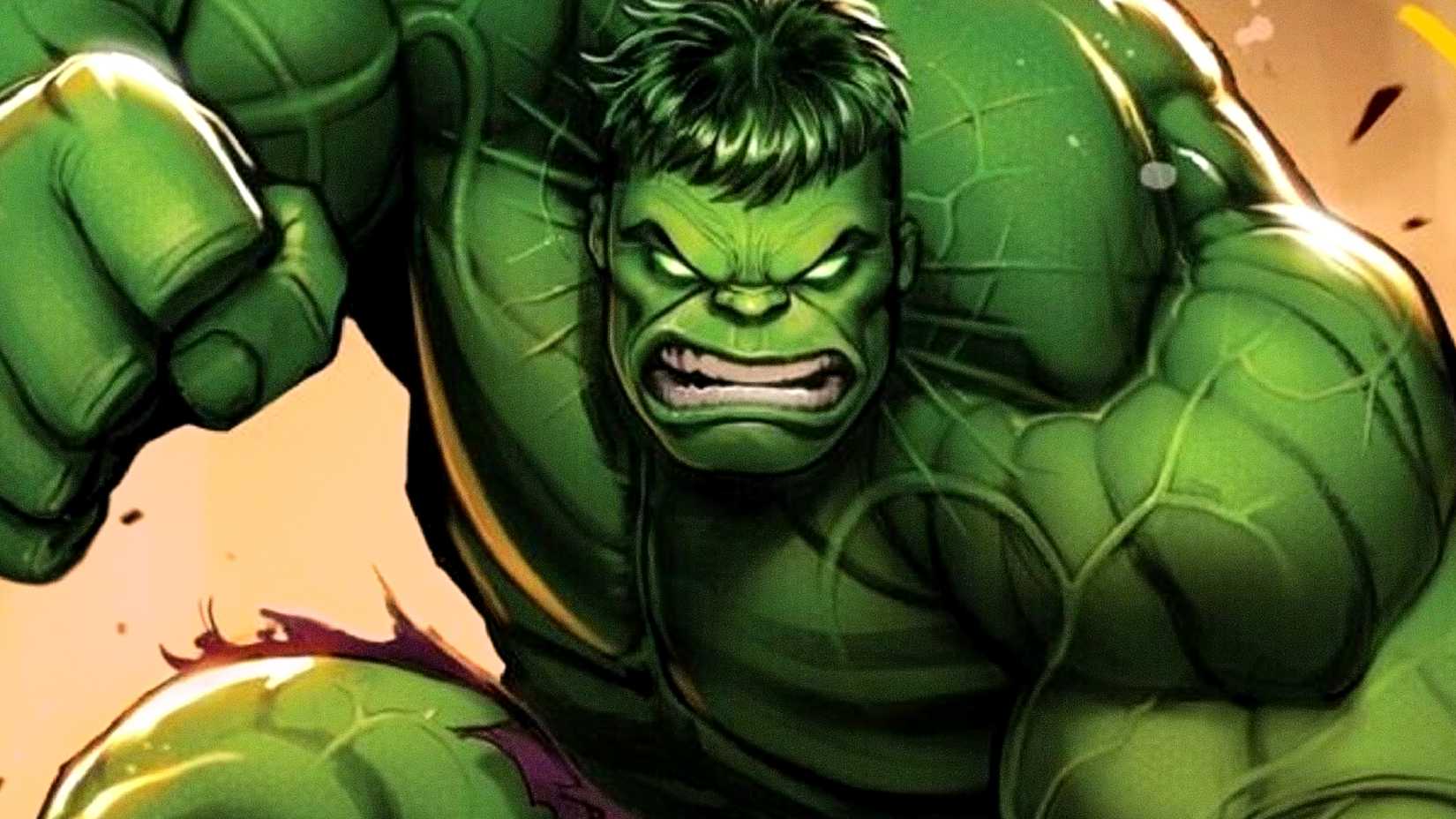 Hulk's eyes glow green while fighting in Marvel Comics art by David Nakayama