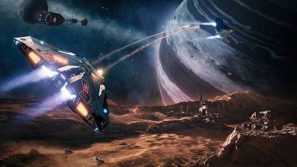 Elite Dangerous promotional image of two ships fighting