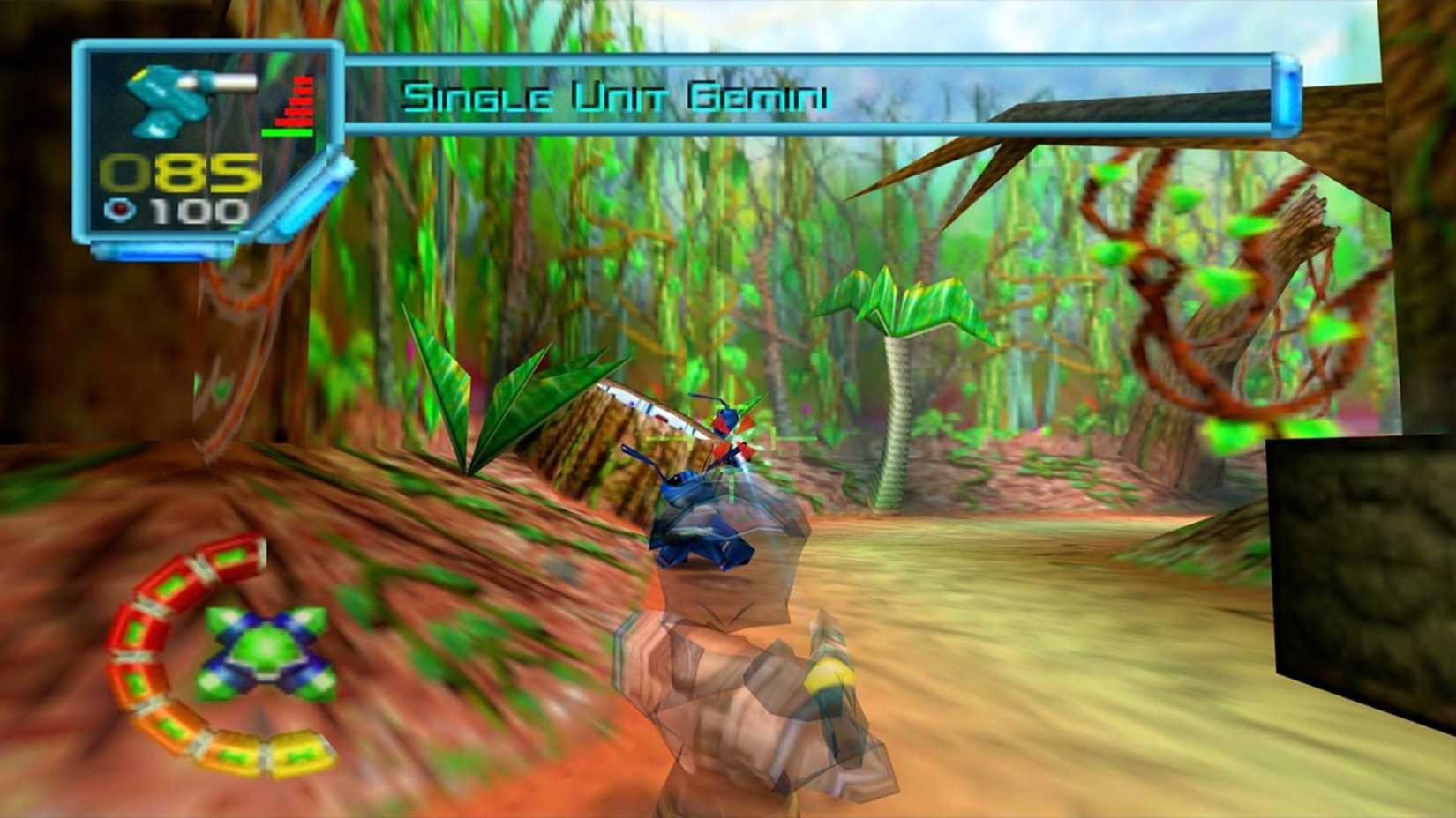 The player shooting a bug in Jet Force Gemini.