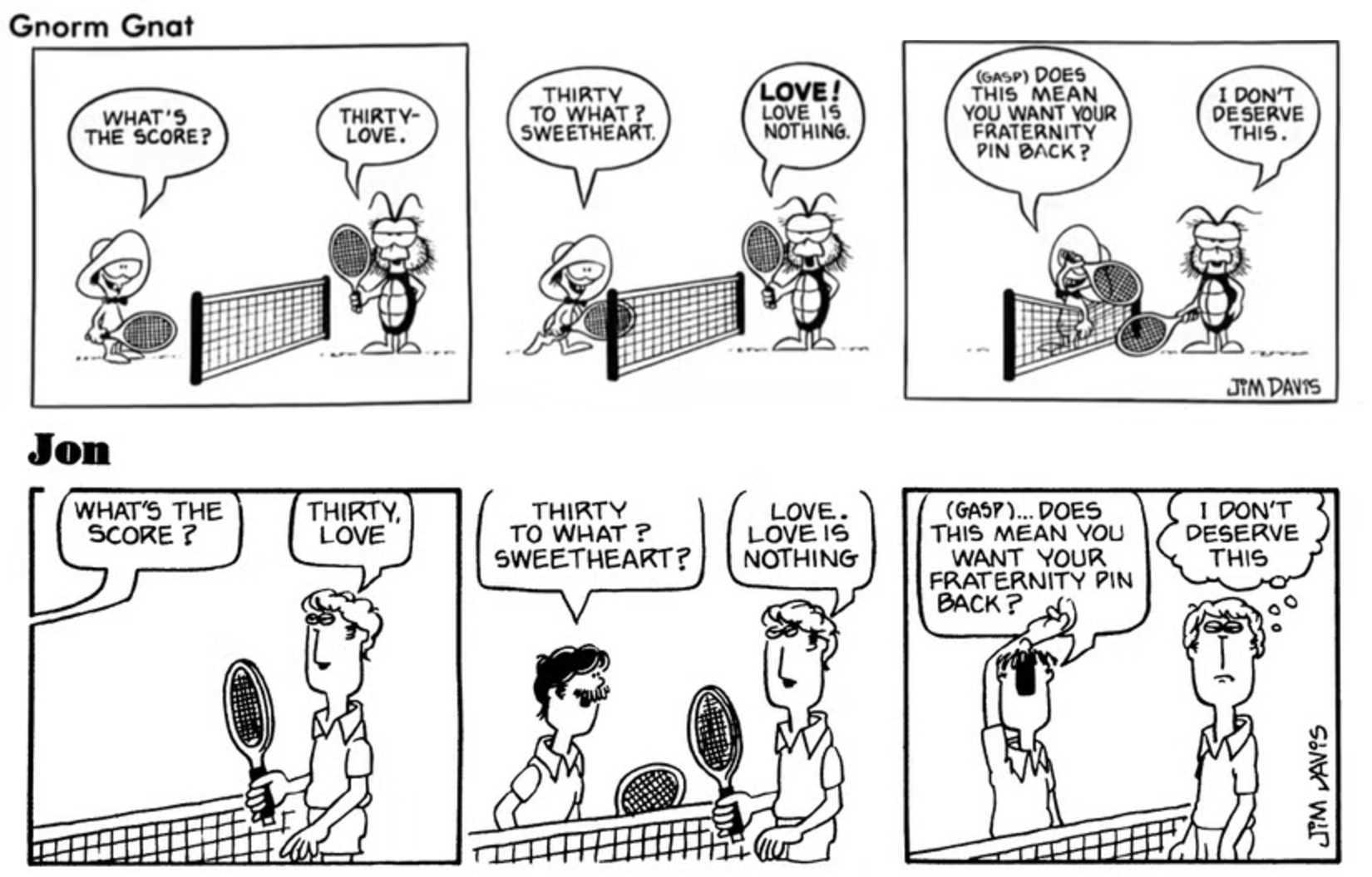 jim davis reusing gnorm gnat jokes in garfield