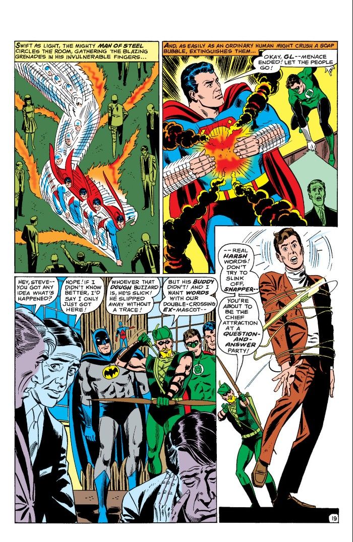Page 19 of Justice League of America issue 77 showing Green Arrow taking Snapper Carr down.