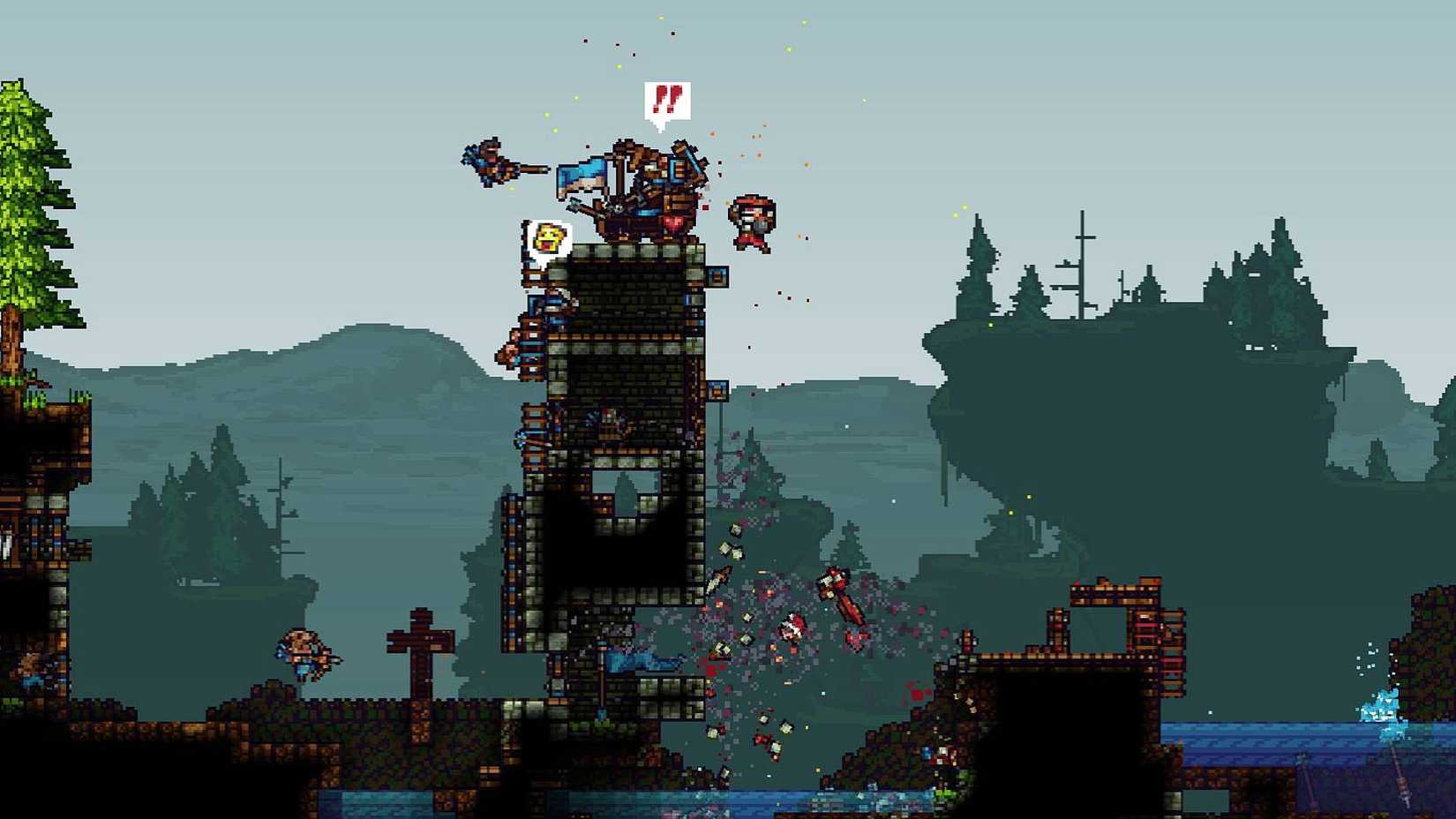 A group of players fighting over a castle in King Arthur's Gold.
