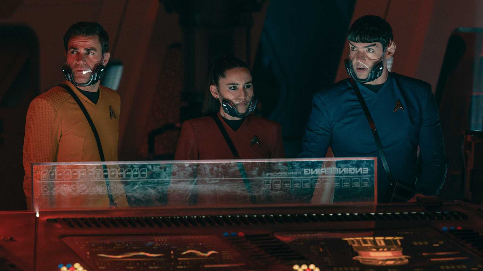 Kirk La'an and Spock in masks