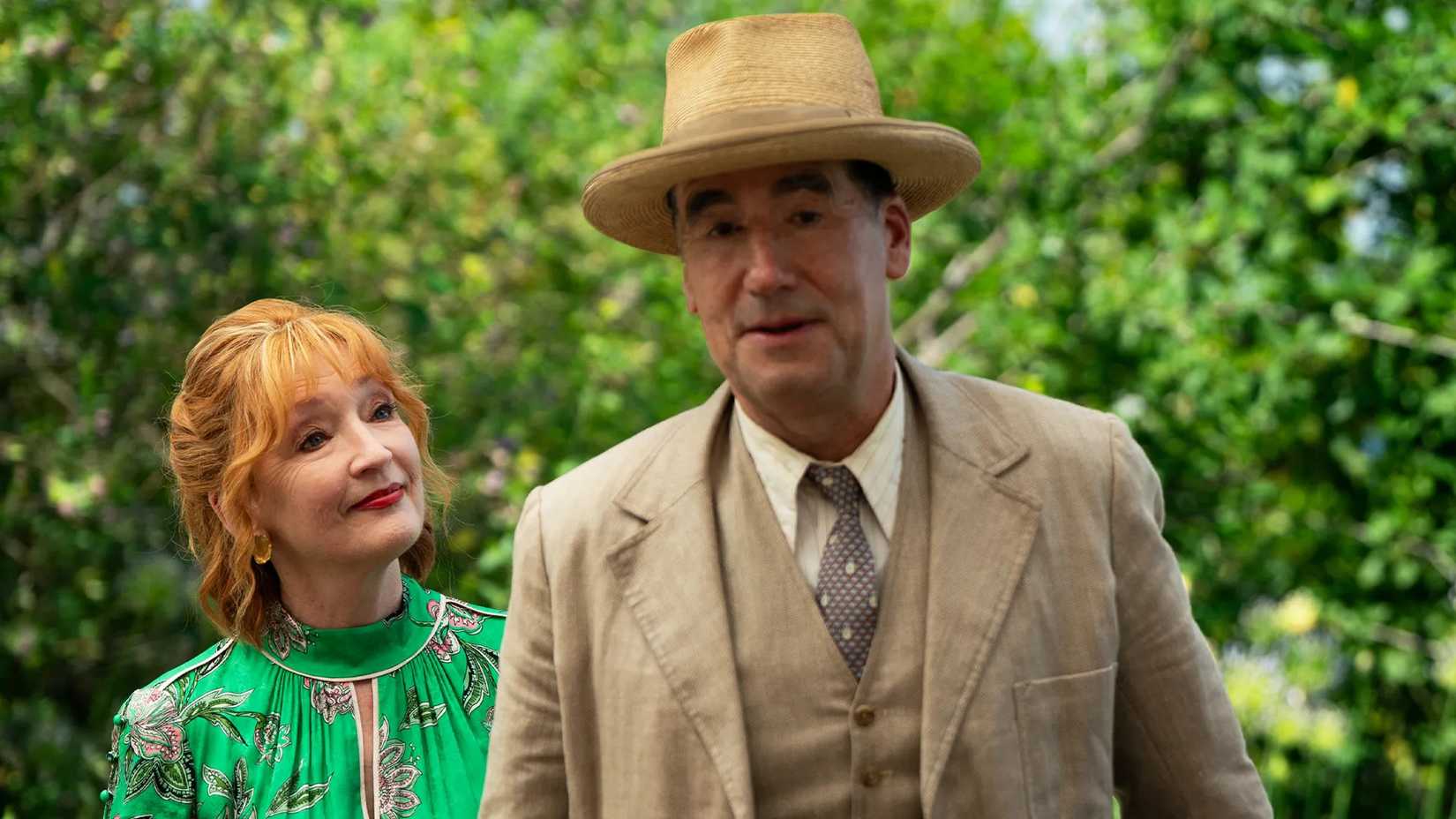 Lesley Manville as Susan Ryeland, Tim McMullan as Atticus Pünd in Marble Hall Murders 