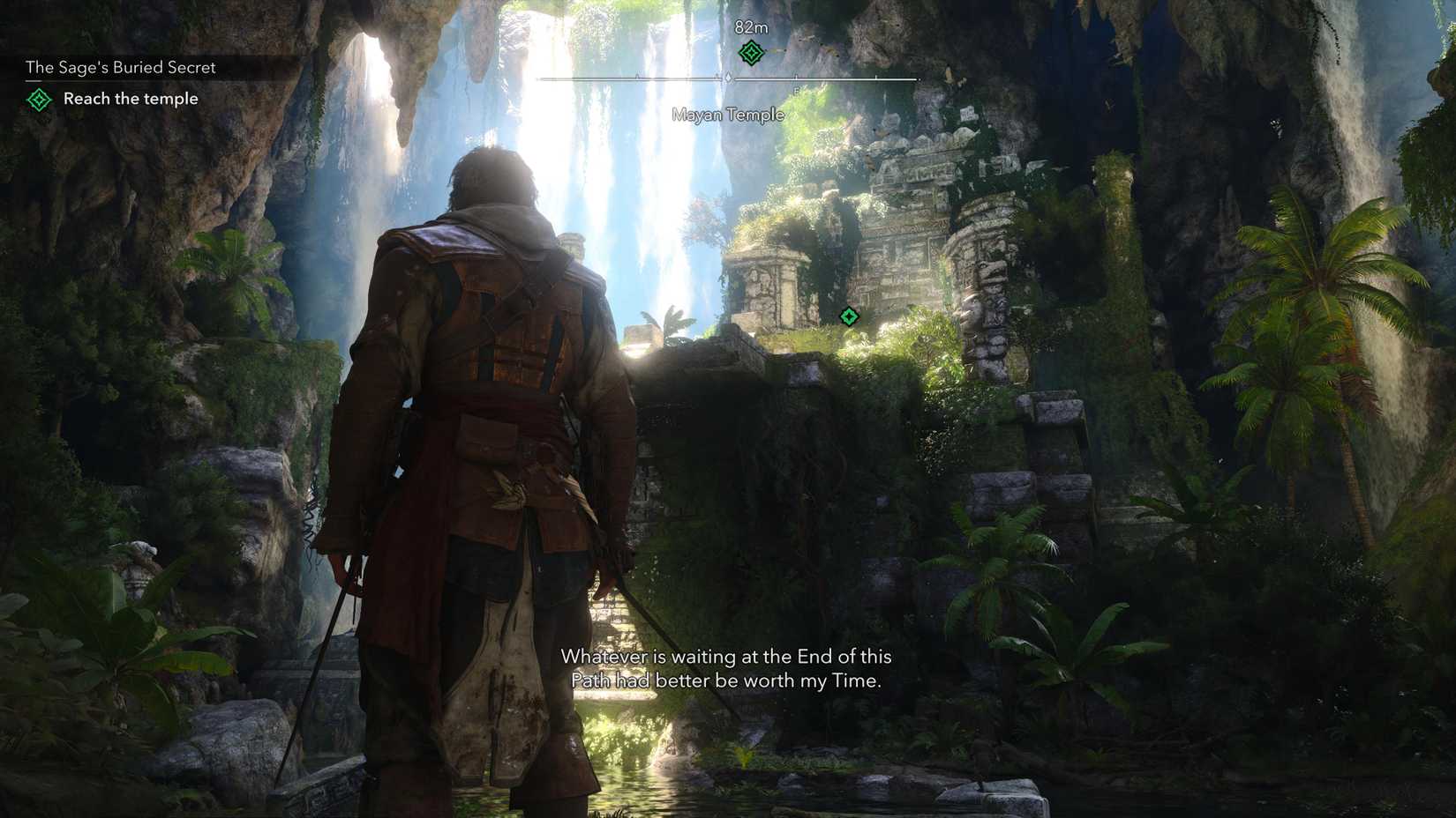 Light filtering through dense leaves during the Mayan ruin section of Assassin's Creed Black Flag Resynced.