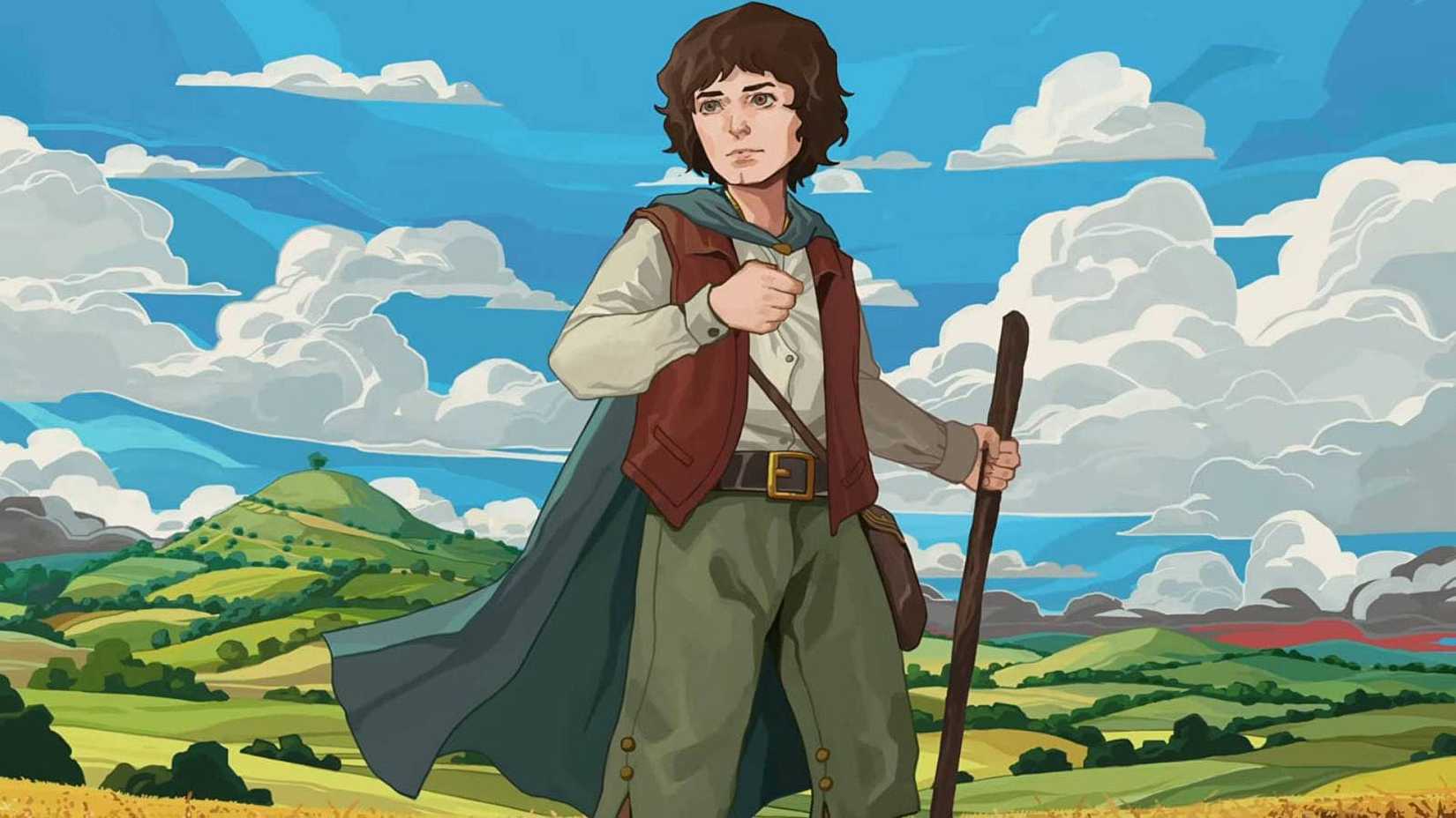 Art of Frodo holding a walking stick in Lord of the Rings Ascension.