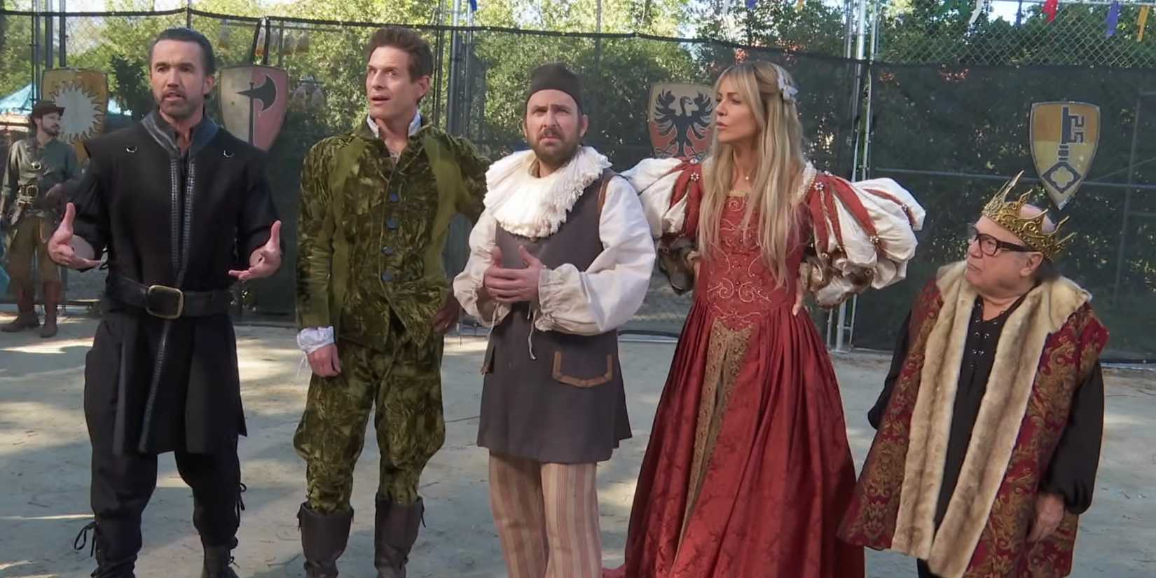 Mac, Dennis, Charlie, Dee and Frank at the renaissance faire in It's Always Sunny in Philadelphia season 18