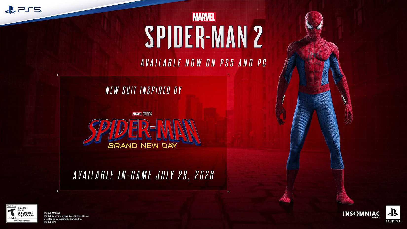 The announcement infographic of the Spider-Man Brand New Day suit in Marvel's Spider-Man 2.