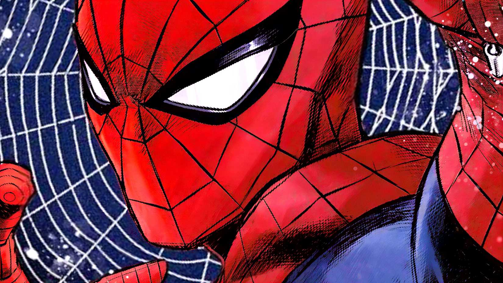 Marvel's Spider-Man looks at the camera in front of a spider web