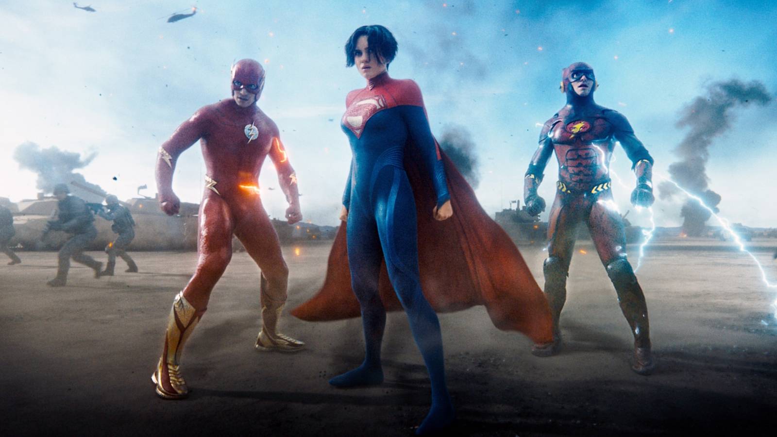 Ezra Miller as The Flash and Sasha Calle as Supergirl in The Flash