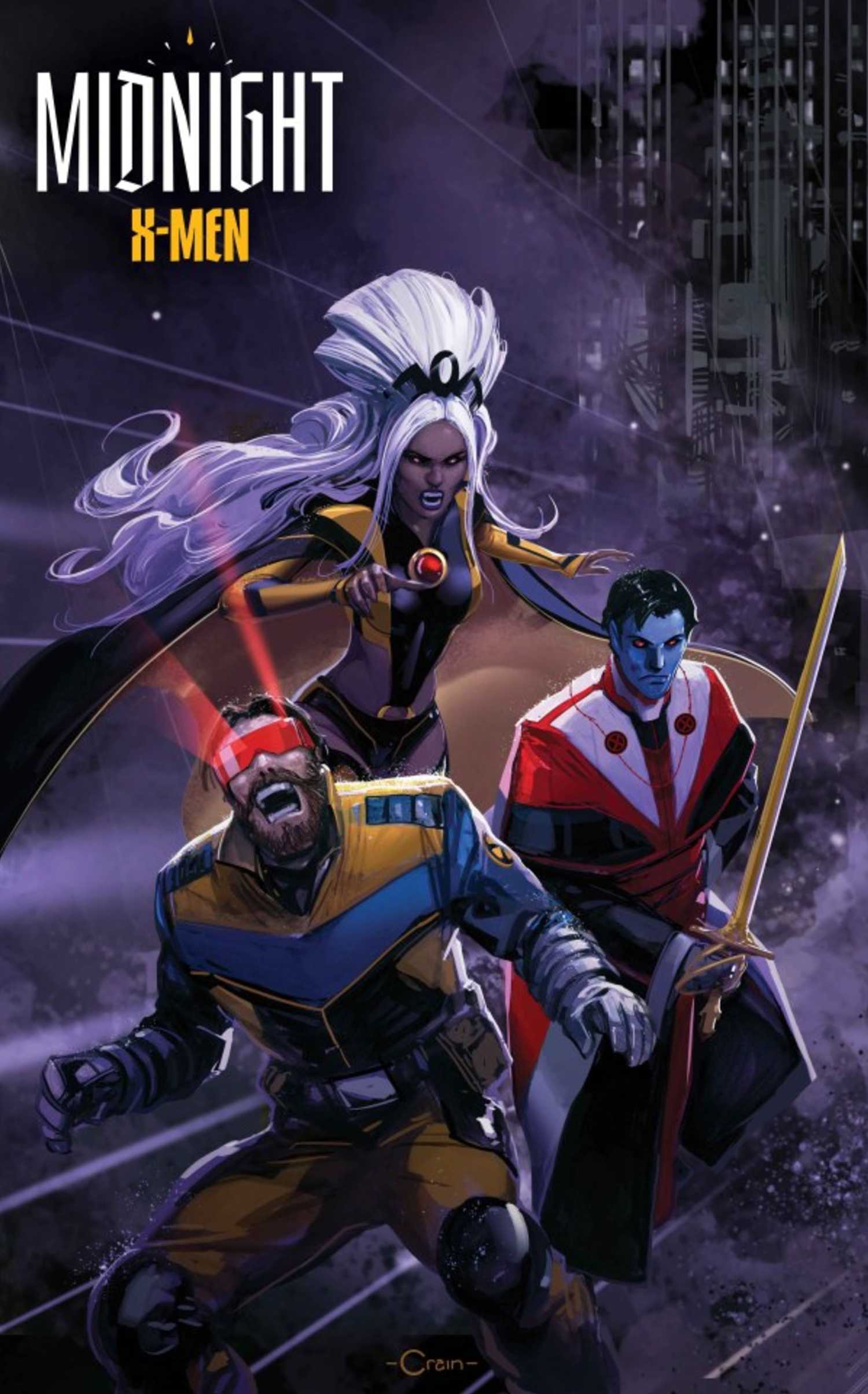 midnight x-men cover showing nightcrawler, storm and cyclops