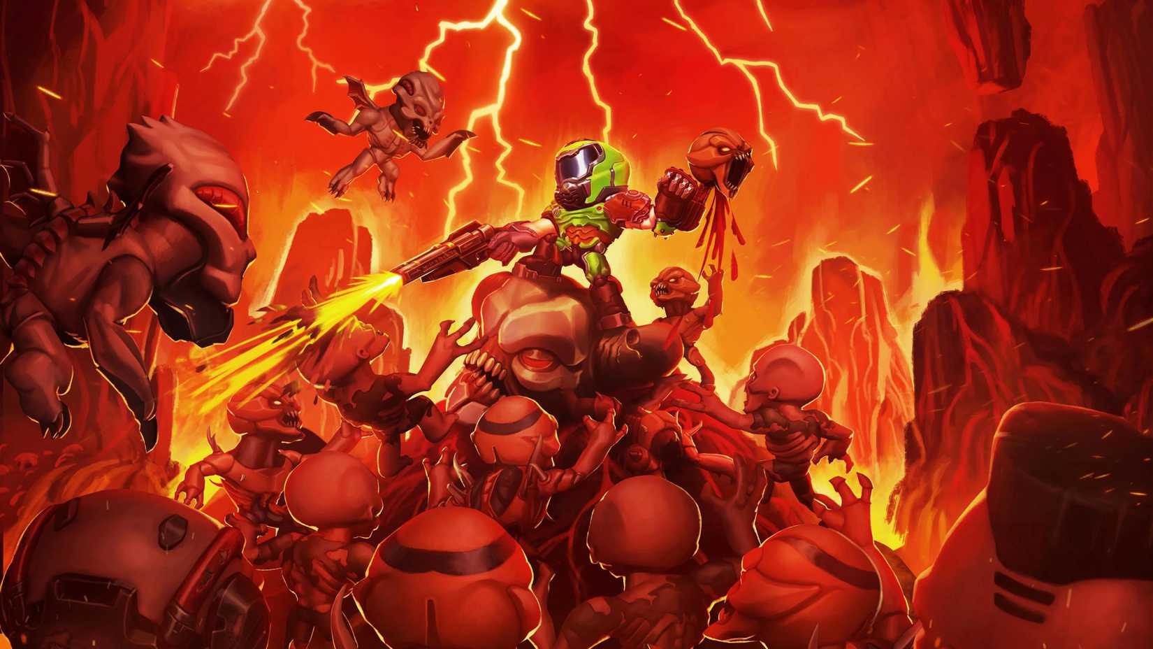 Mini Slayer standing on a pile of demons.