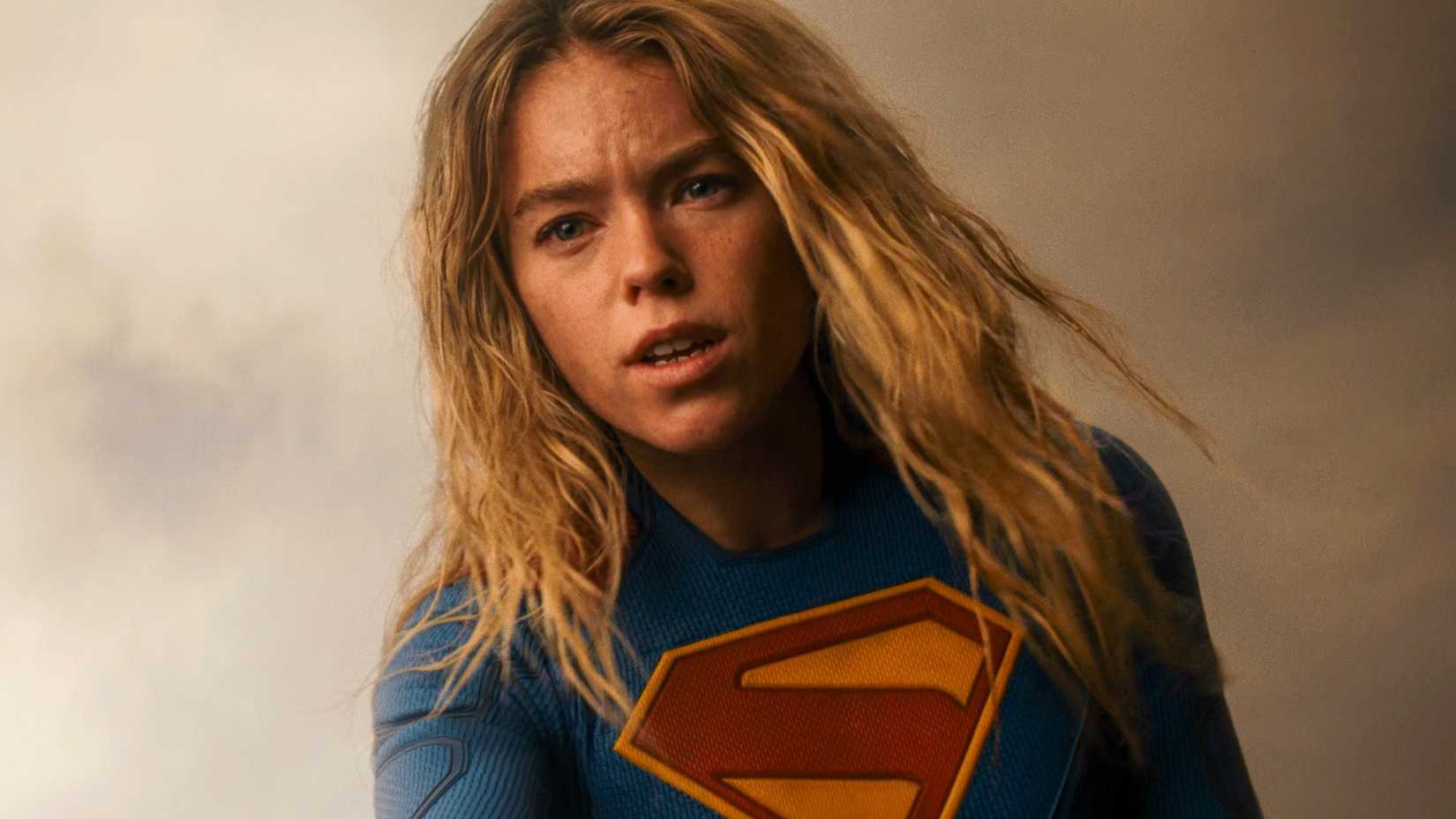 Milly Alcock as Supergirl looking down