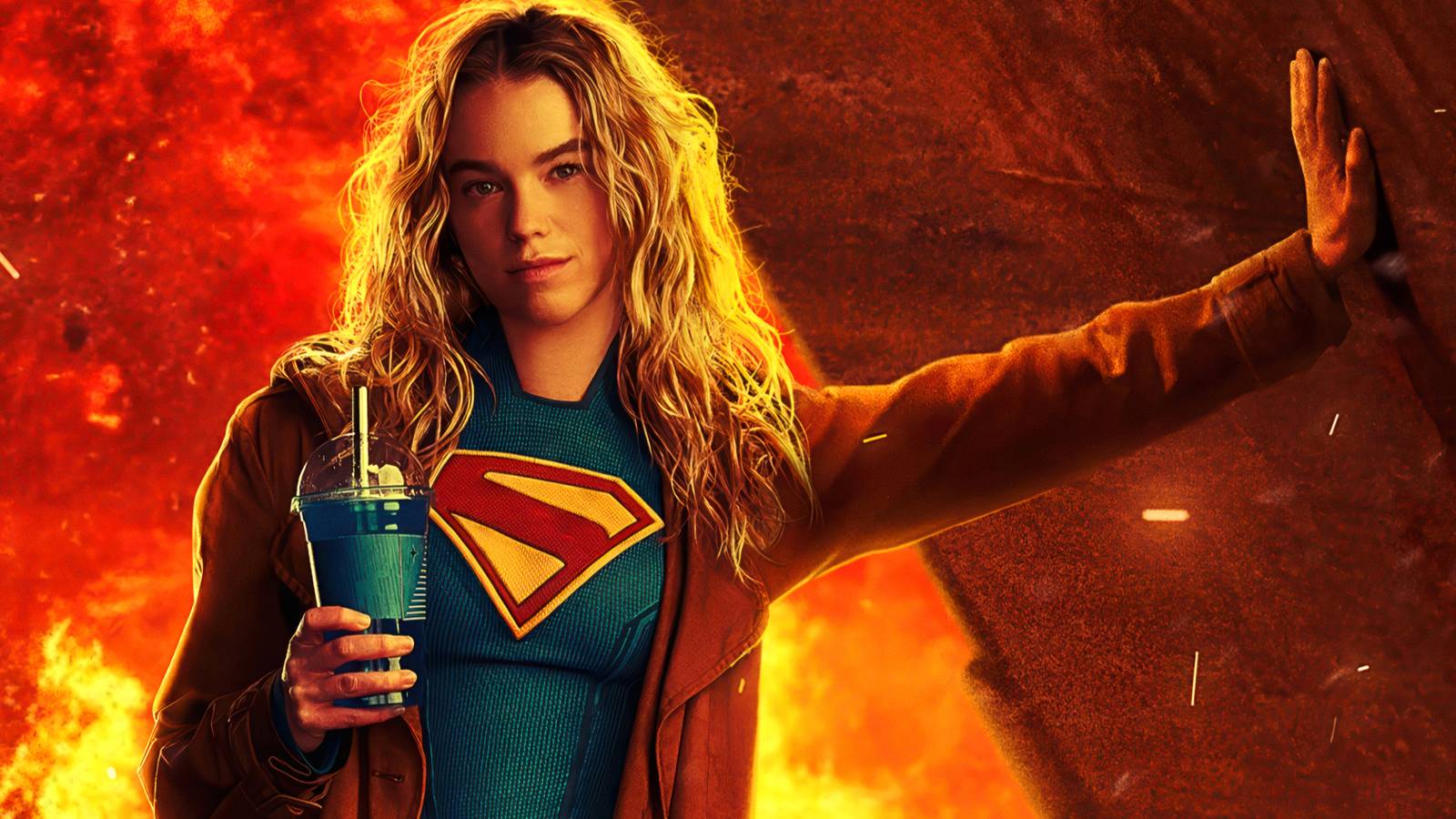 Milly Alcock's Kara leans on a rock in DCU Supergirl movie poster