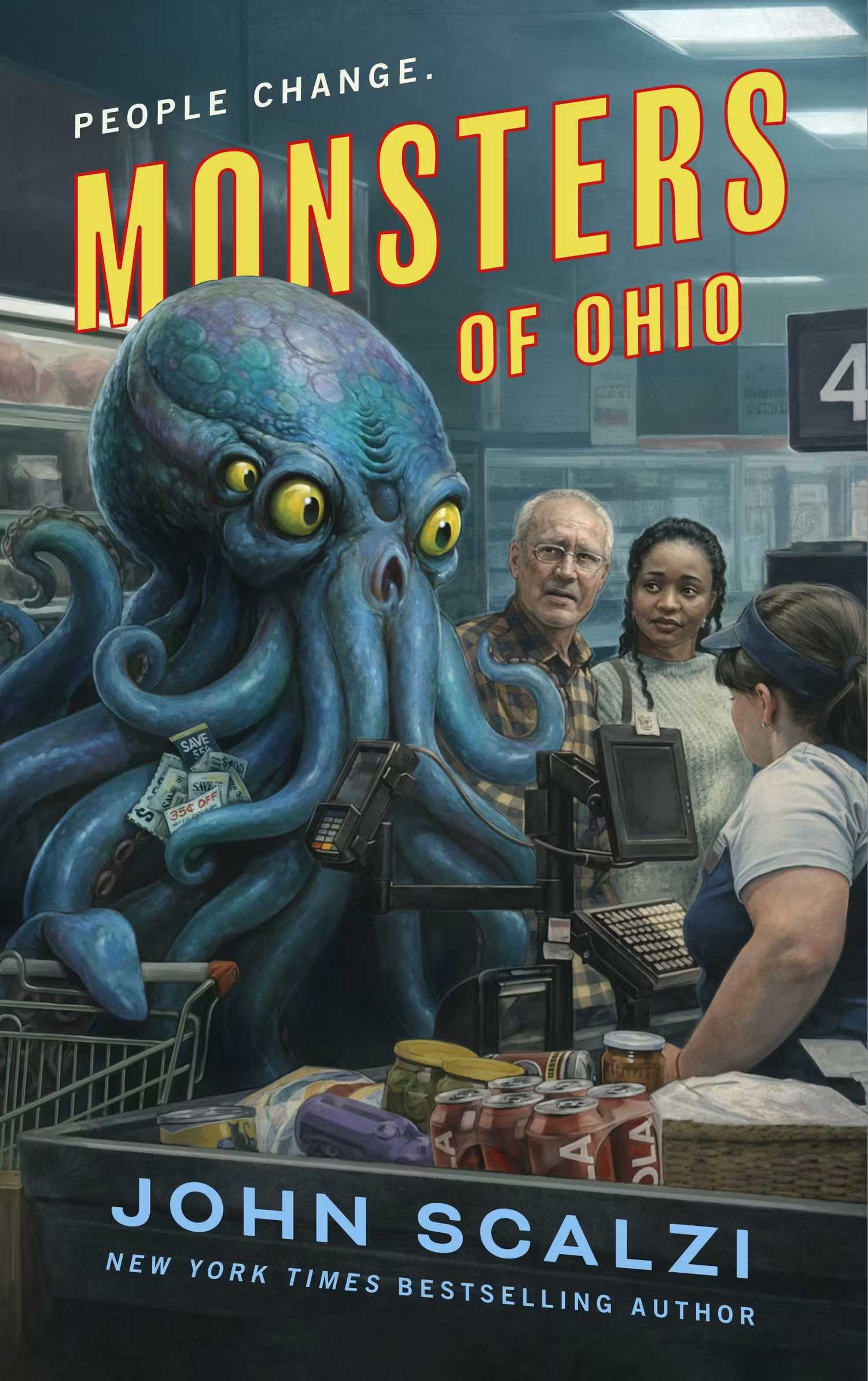 Monsters of Ohio by John Scalzi shows a cthulu at a checkout line