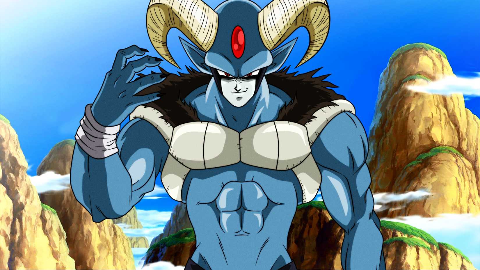 Moro poses on a sunny background in Dragon Ball art