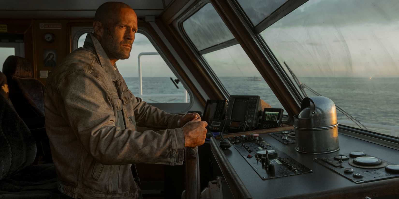 Jason Statham driving a cargo ship in Mutiny