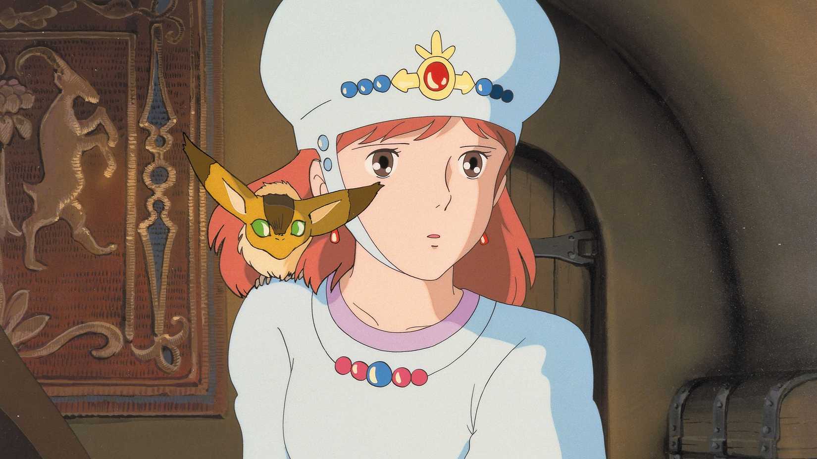 Nausicaa with Teto on her shoulder in Nausicaa of the Valley of the Wind.