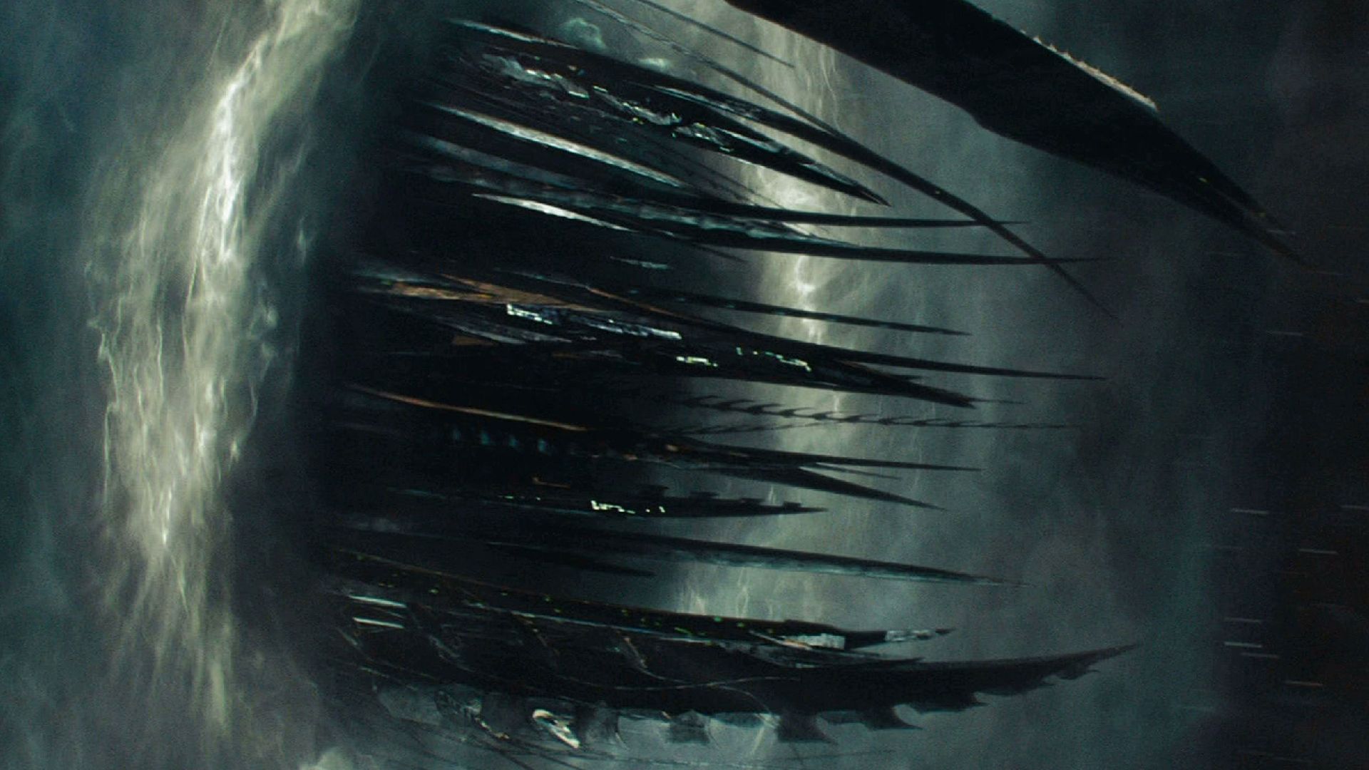 Nero's Narada in star trek traveling through a portal
