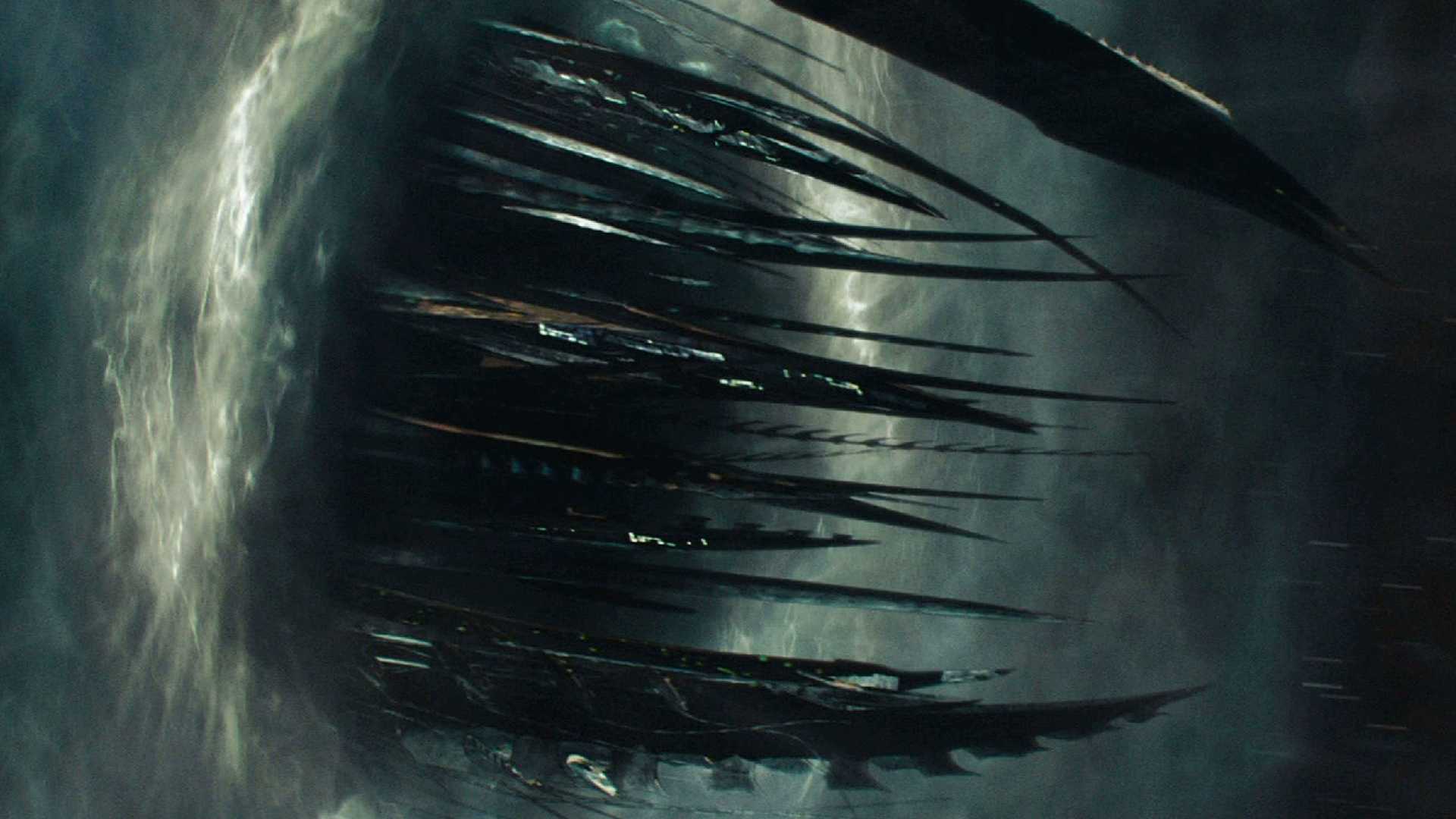 Nero's Narada in star trek traveling through a portal