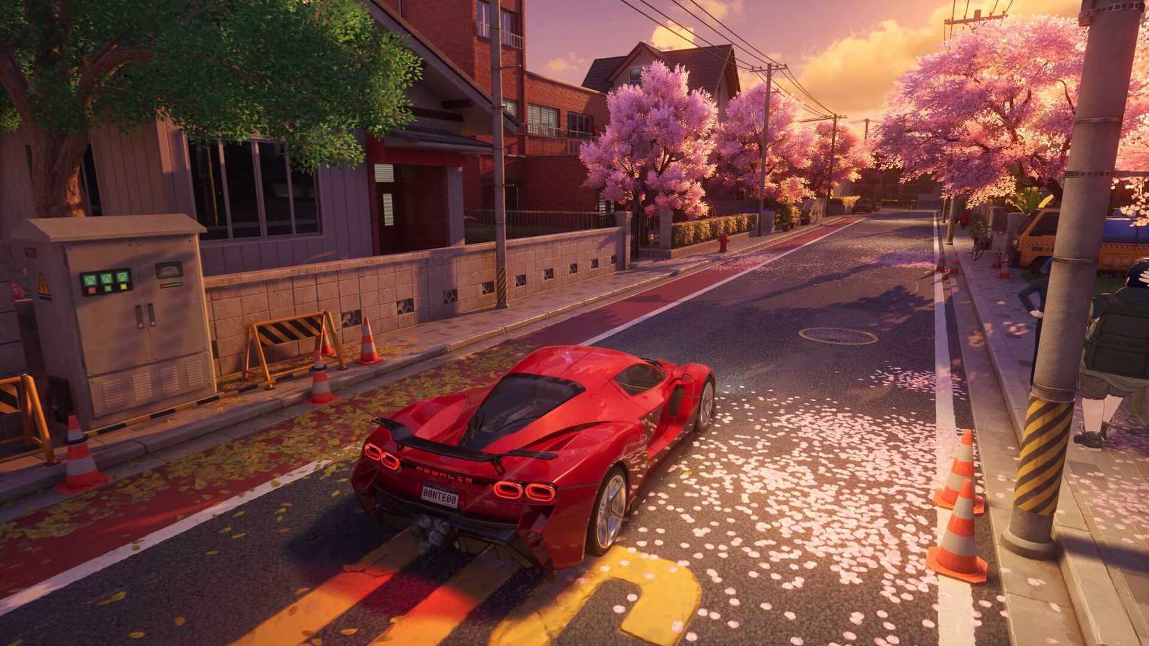 The player driving down a road in Neverness to Everness.
