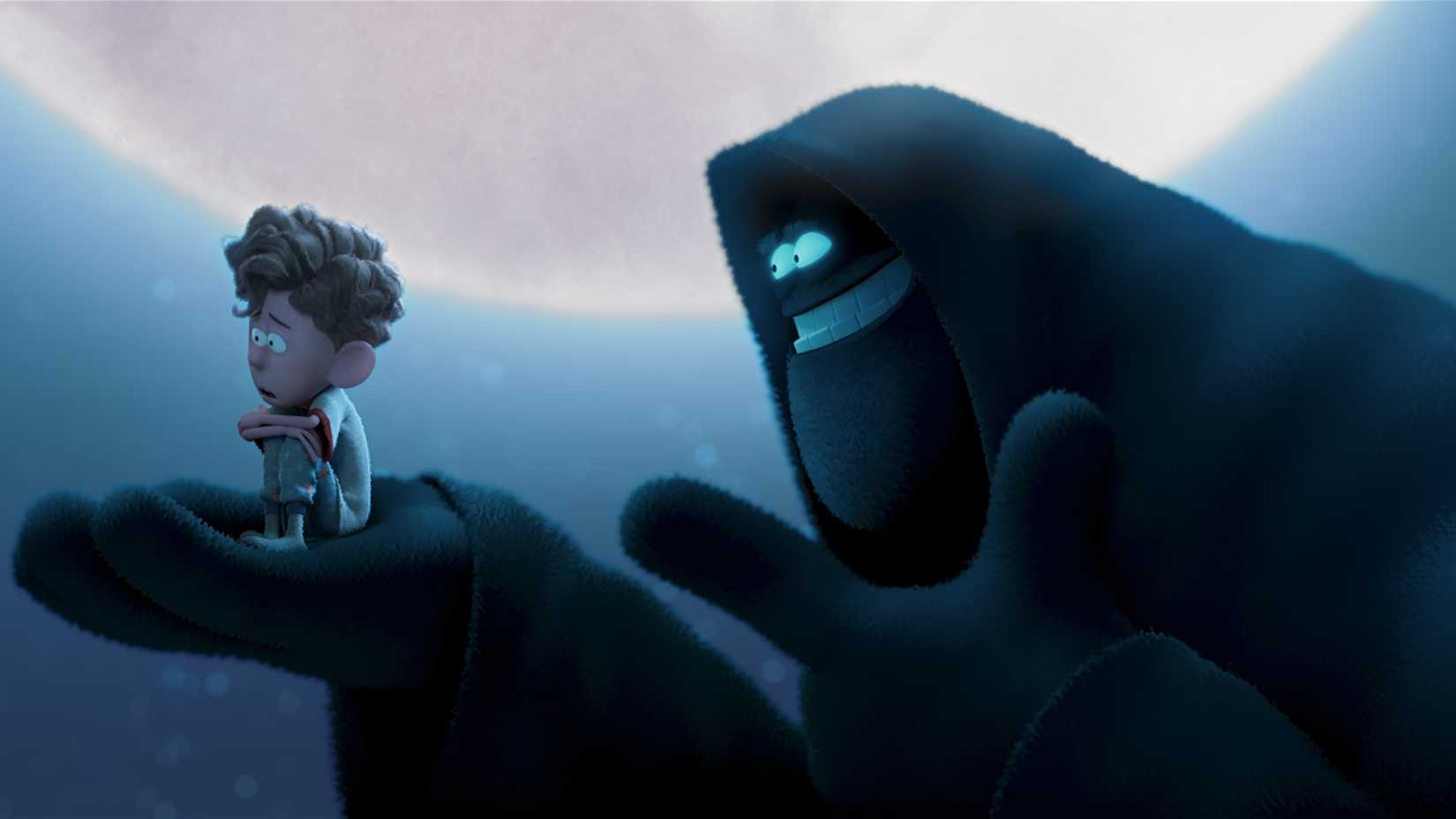 Darkness holds Orin in his hand and smiles in Orion and the Dark