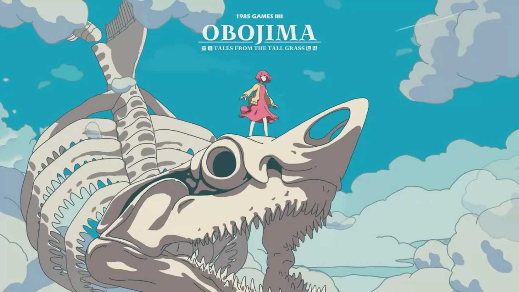 A girl stands on a bone shark in Obojima Tales from the Tall Grass.