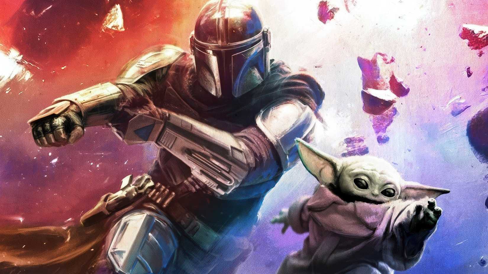 Pedro Pascal as Din Djarin the Mandalorian with Grogu