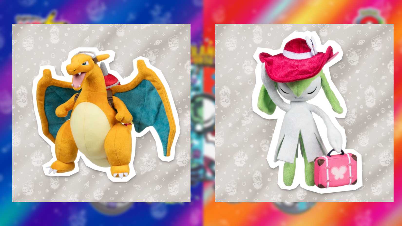A Charizard and a Kirlia plushies that celebrate Pokémon Worlds 2026.
