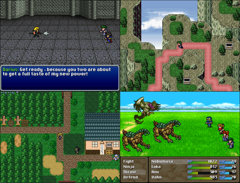 Image shows some screenshots from Final Fantasy Blackmoon Prophecy Remake
