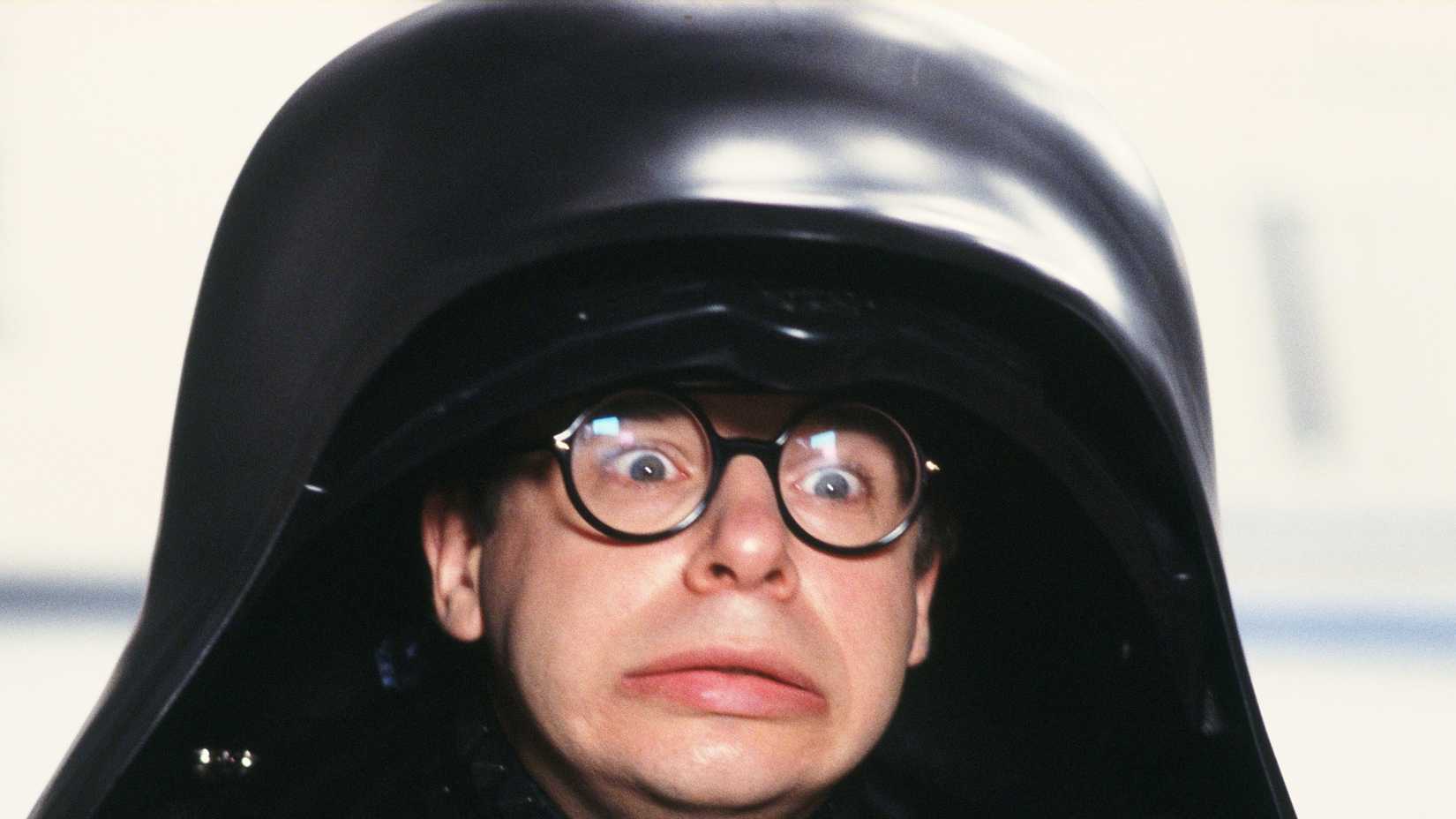 Rick Moranis as Dark Helmet making an alarmed face in Spaceballs