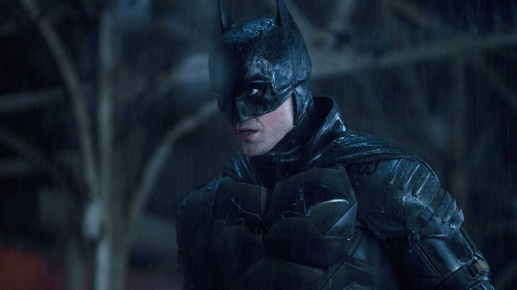 Robert Pattinson as Batman looking serious in The Batman