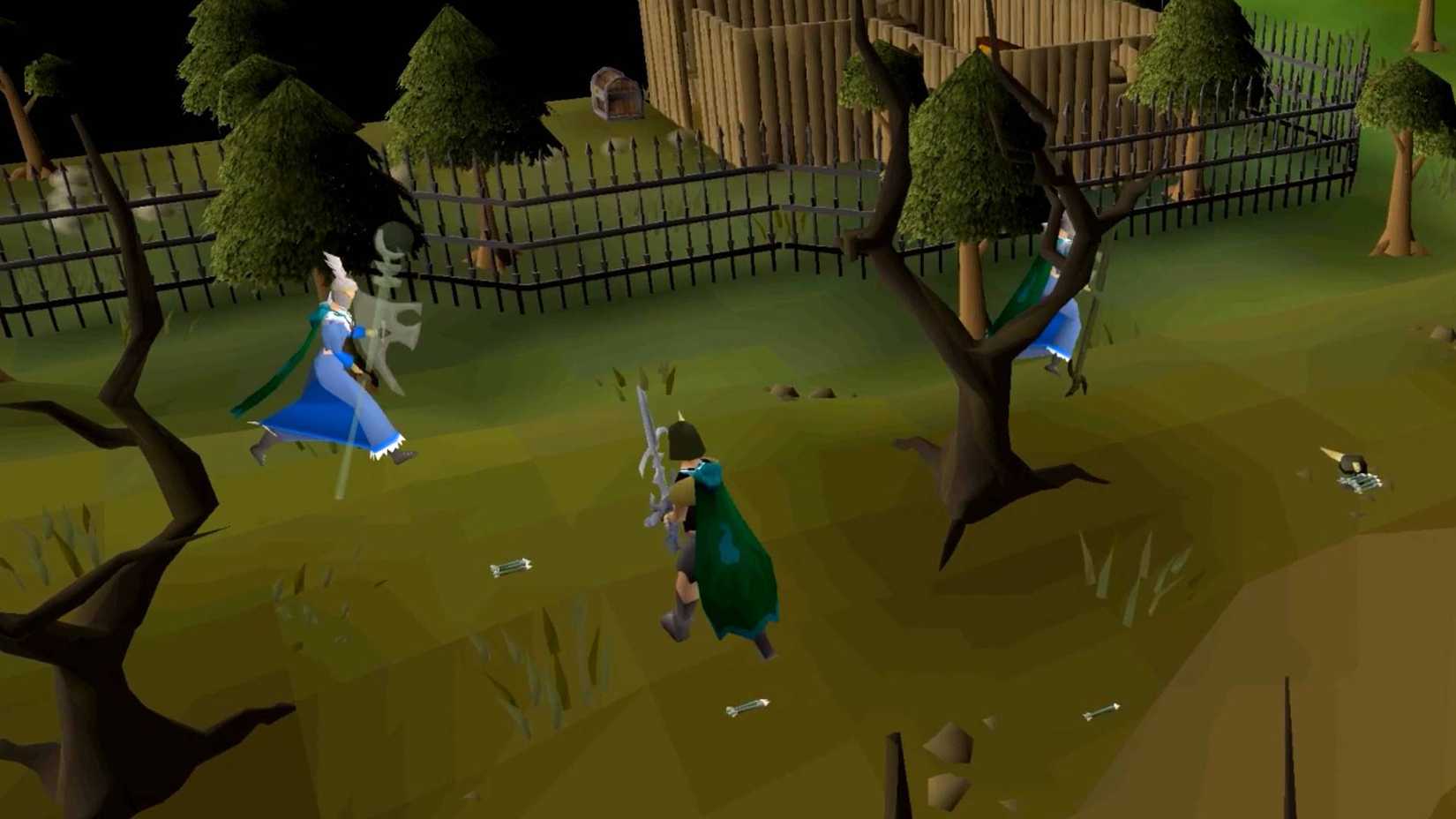 The player running around a forest in Oldschool Runescape.