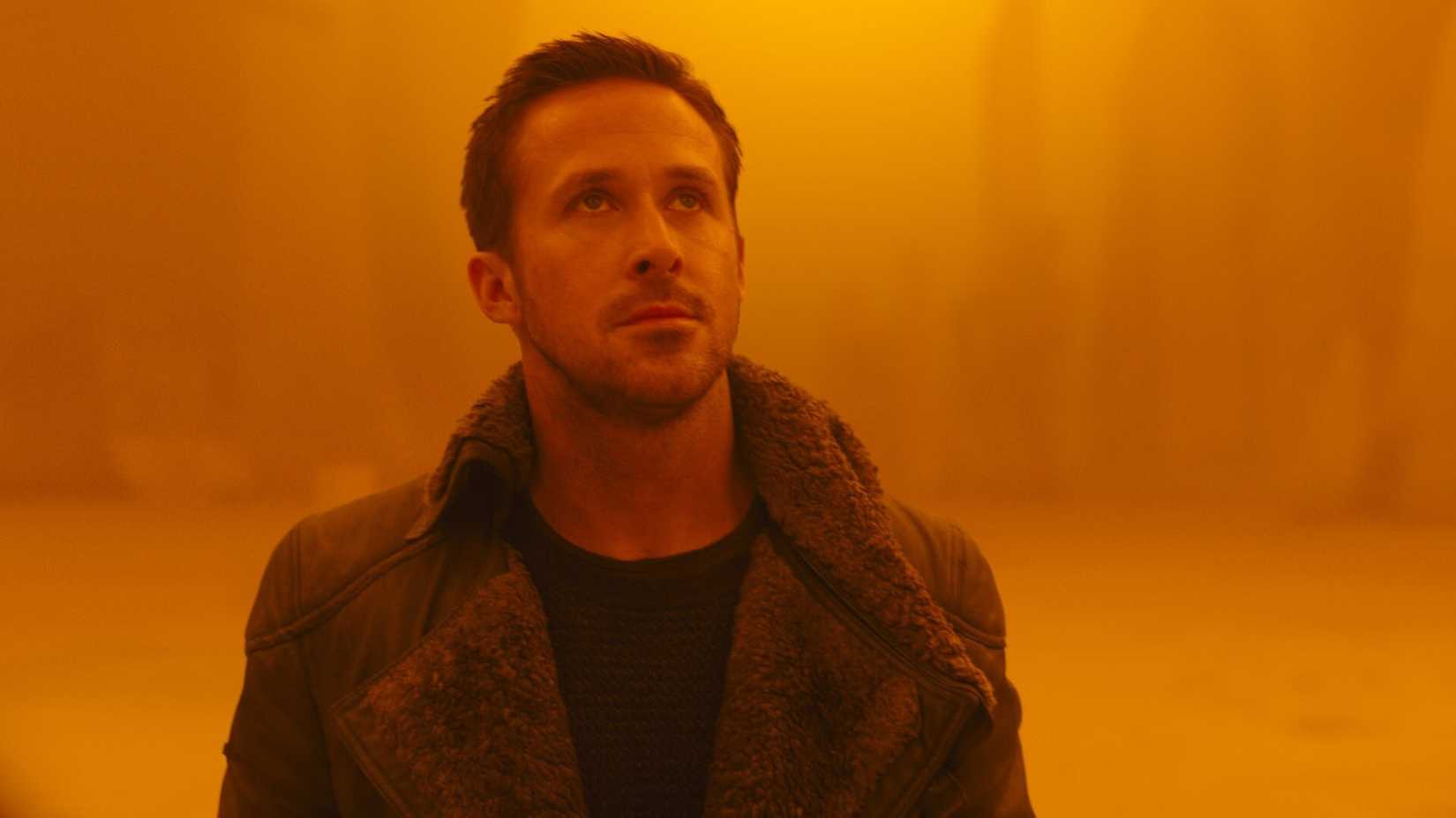 Ryan Gosling looking up in Blade Runner 2049
