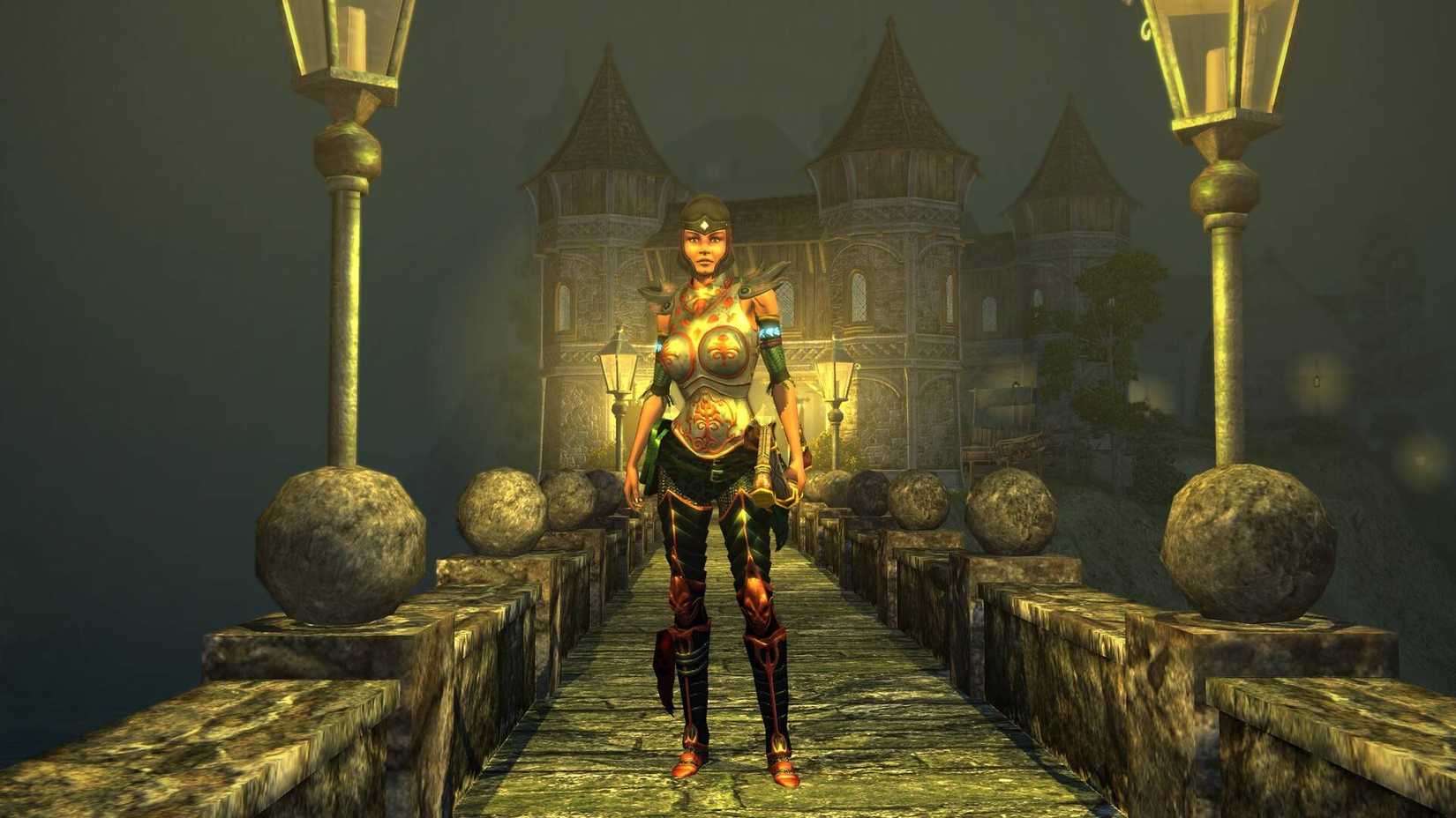 The player standing on a bridge at night in Sacred 2.