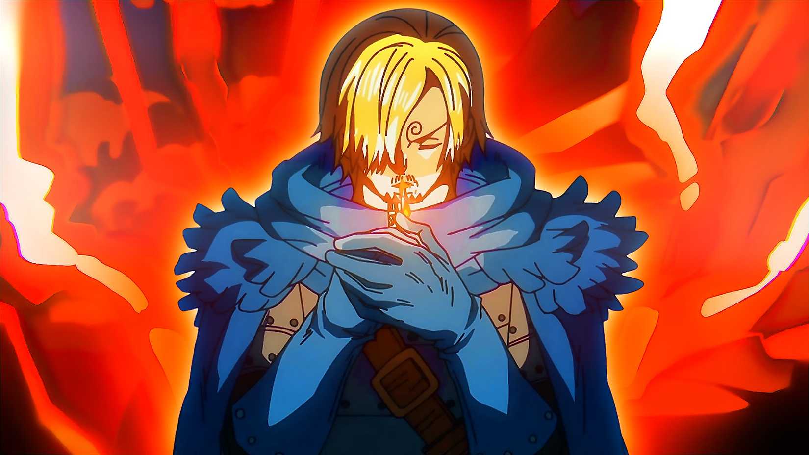 Sanji allumait sa cigarette avec Haki se déchaînant derrière lui.
