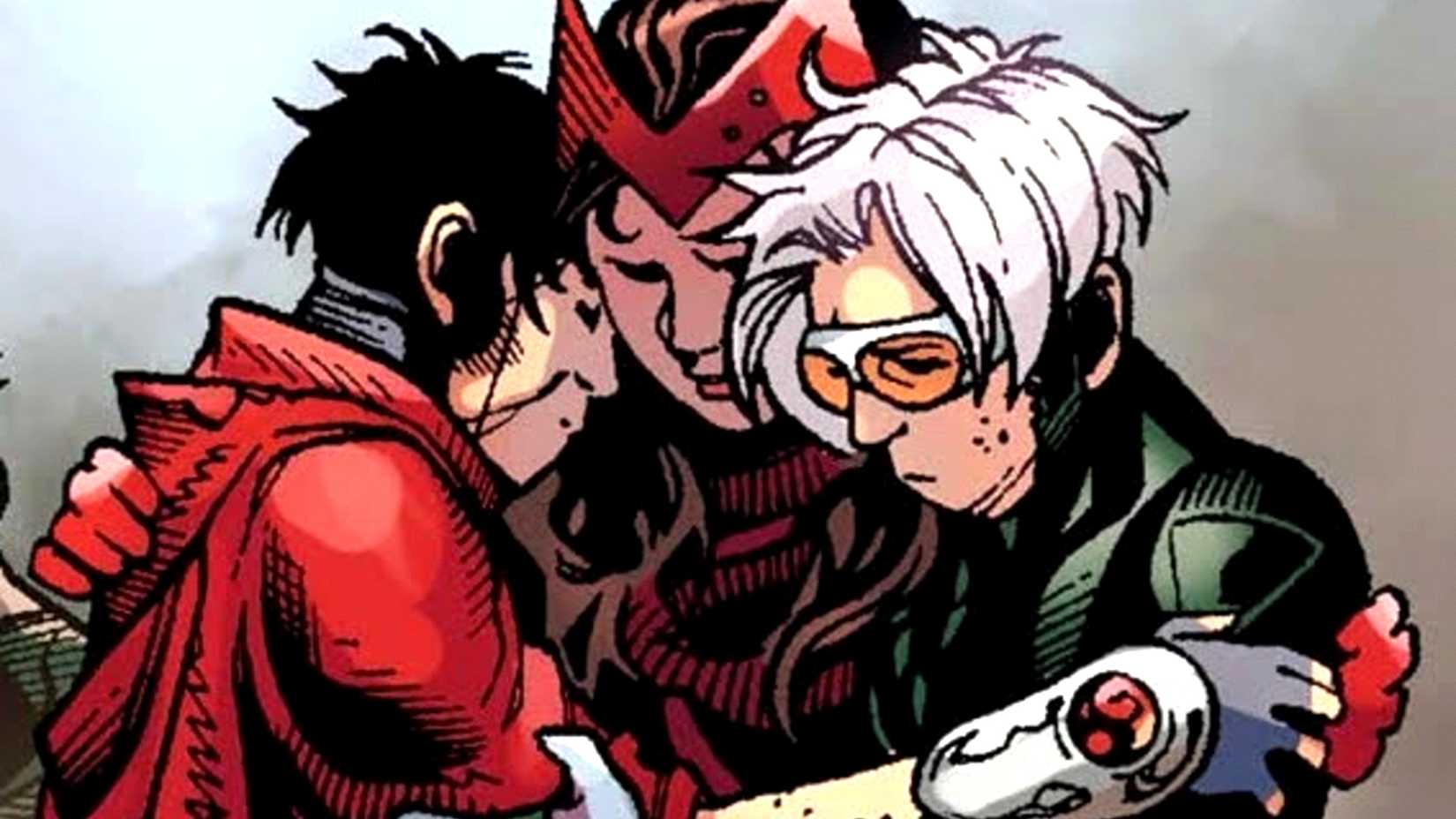 Scarlet Witch embraces Tommy and Billy aka Speed and Wiccan