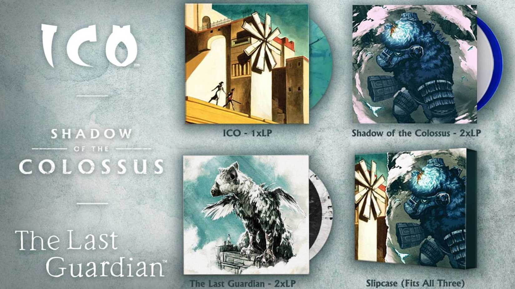 The three new vinyl soundtracks for Shadow of the Colossus, Ico, and The Last Guardian.