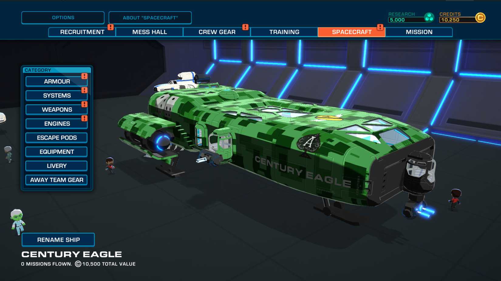 The customization screen for the Century Eagle Spaceship in Space Crew Legendary Edition.