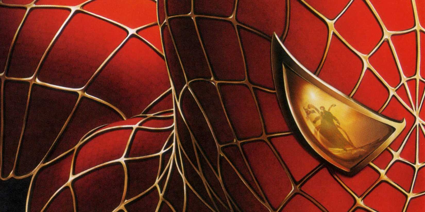 A close-up on Spider-Man 2 artwork for the PS2, featuring a reflection of Doctor Octopus.