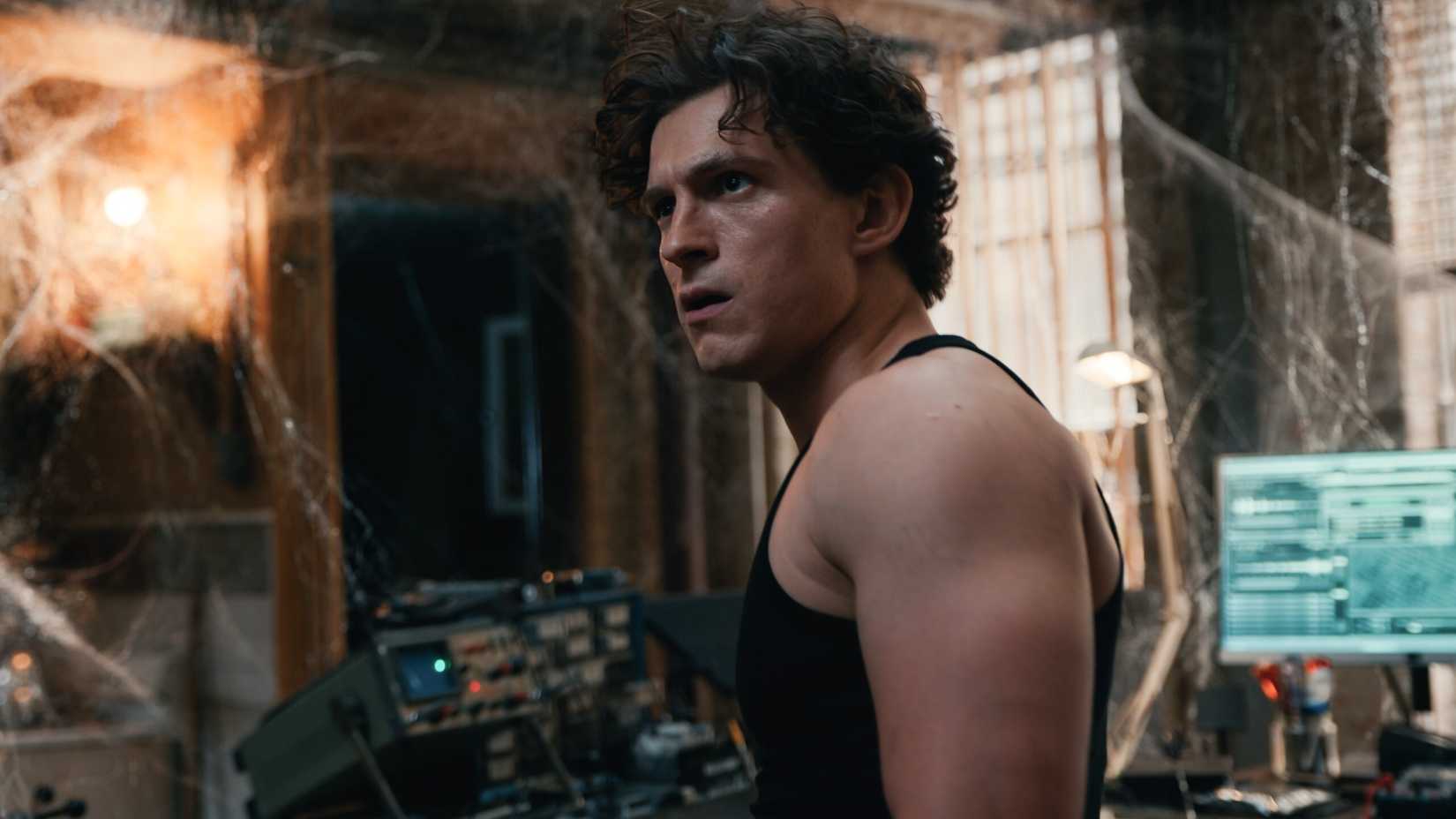 Tom Holland surrounded by webs in Spider-Man: Brand New Day