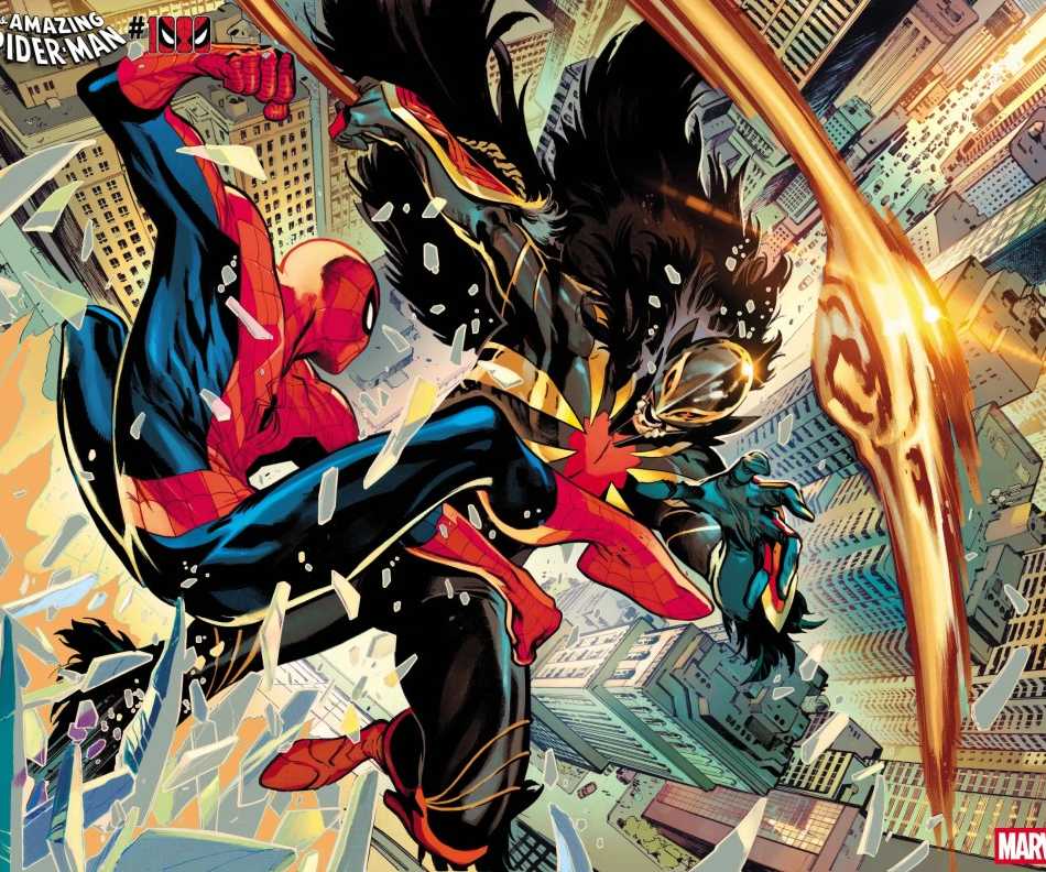 Spidey lucha contra Devastador en Amazing Spider-Man #1000 en el arte de Pepe Larraz
