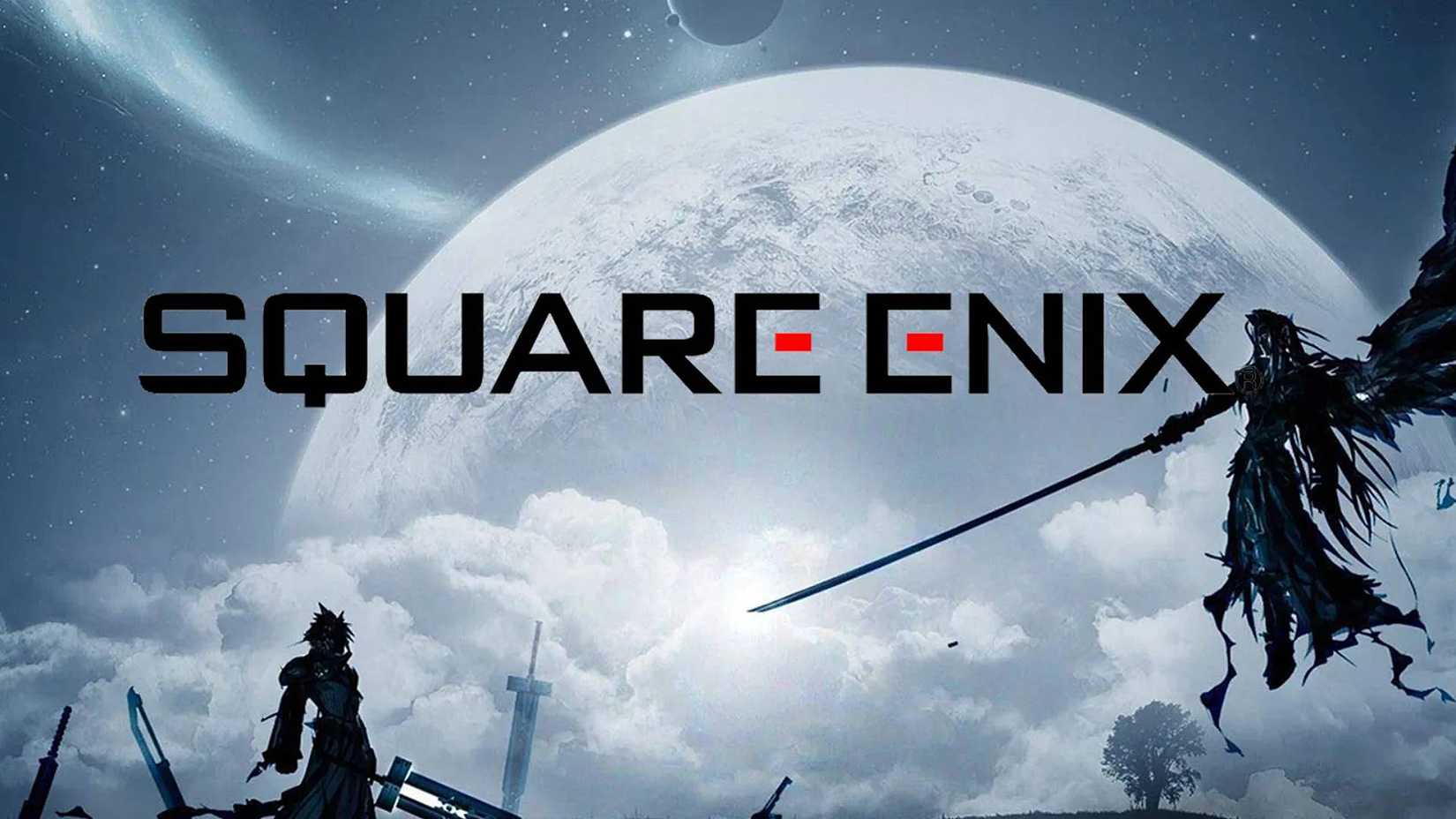 The Square Enix logo surrounded by Final Fantasy characters.