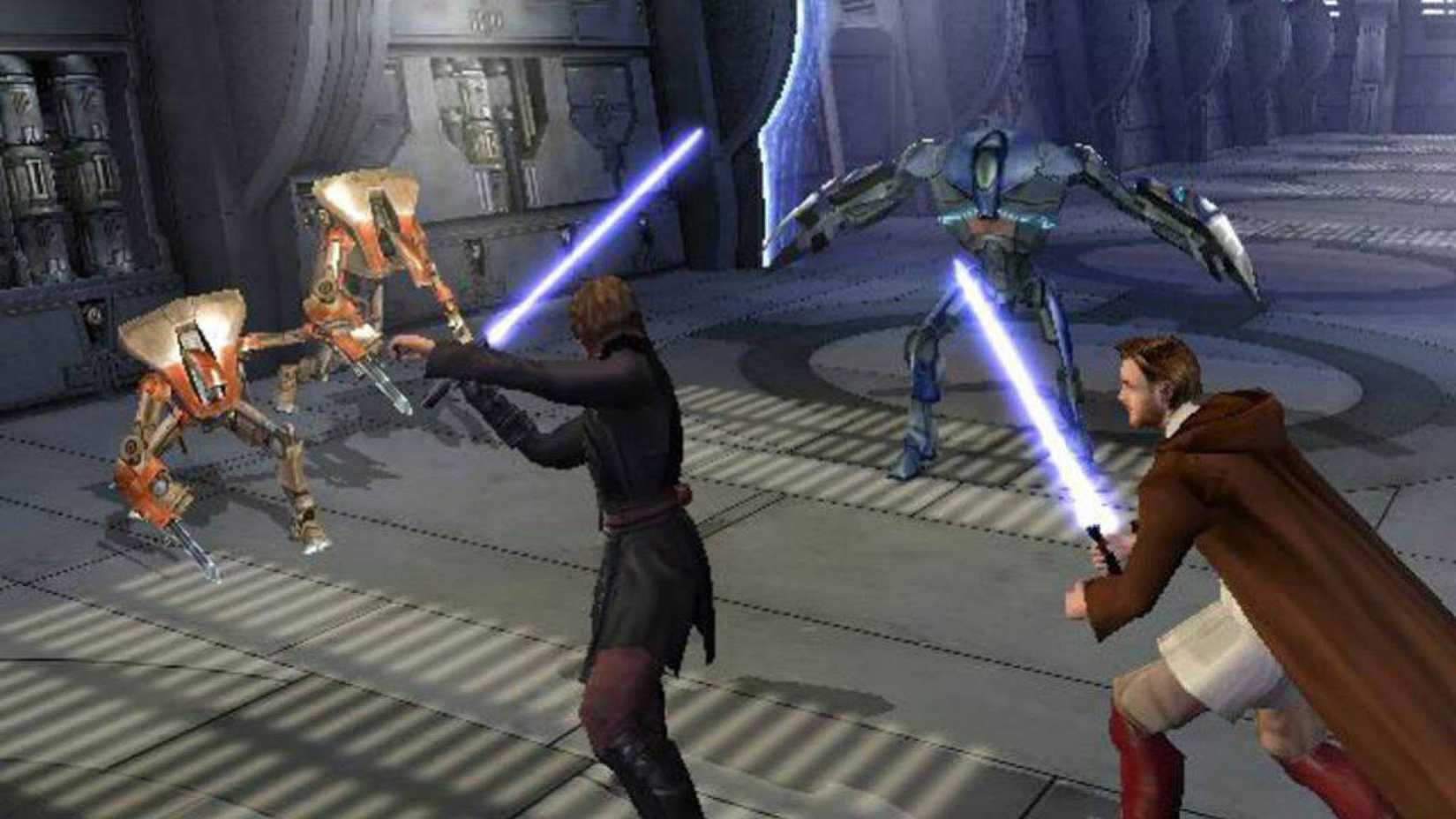 Obi-Wan and Anakin fighting droids in Star Wars Episode 3.