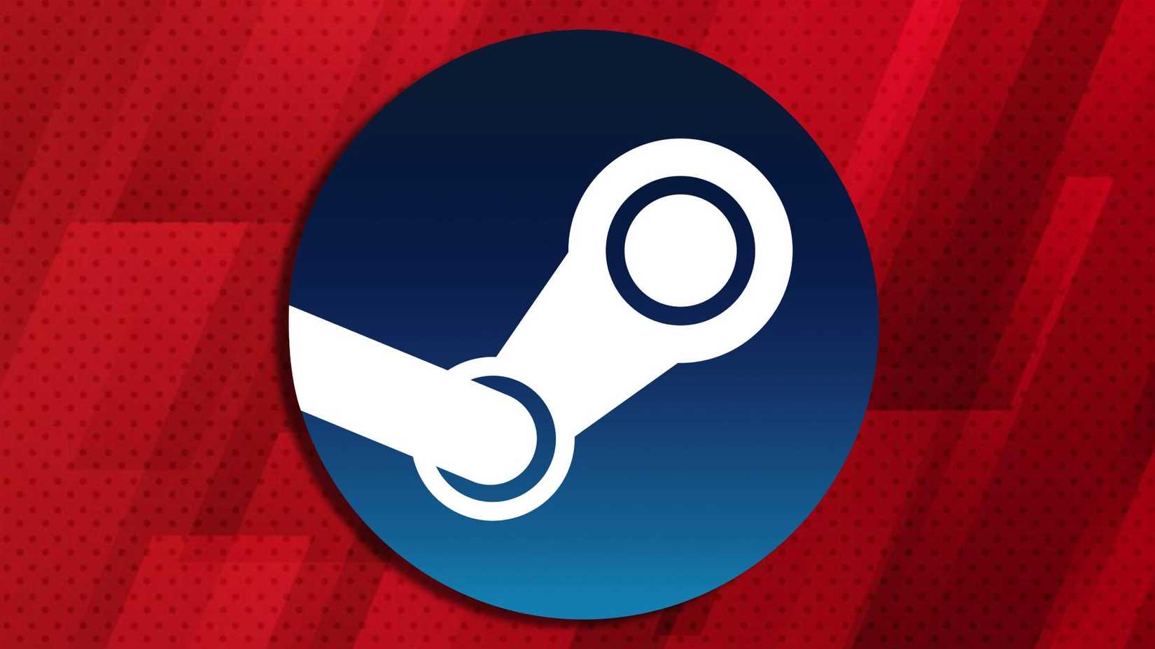 The Steam logo against an abstract red background.