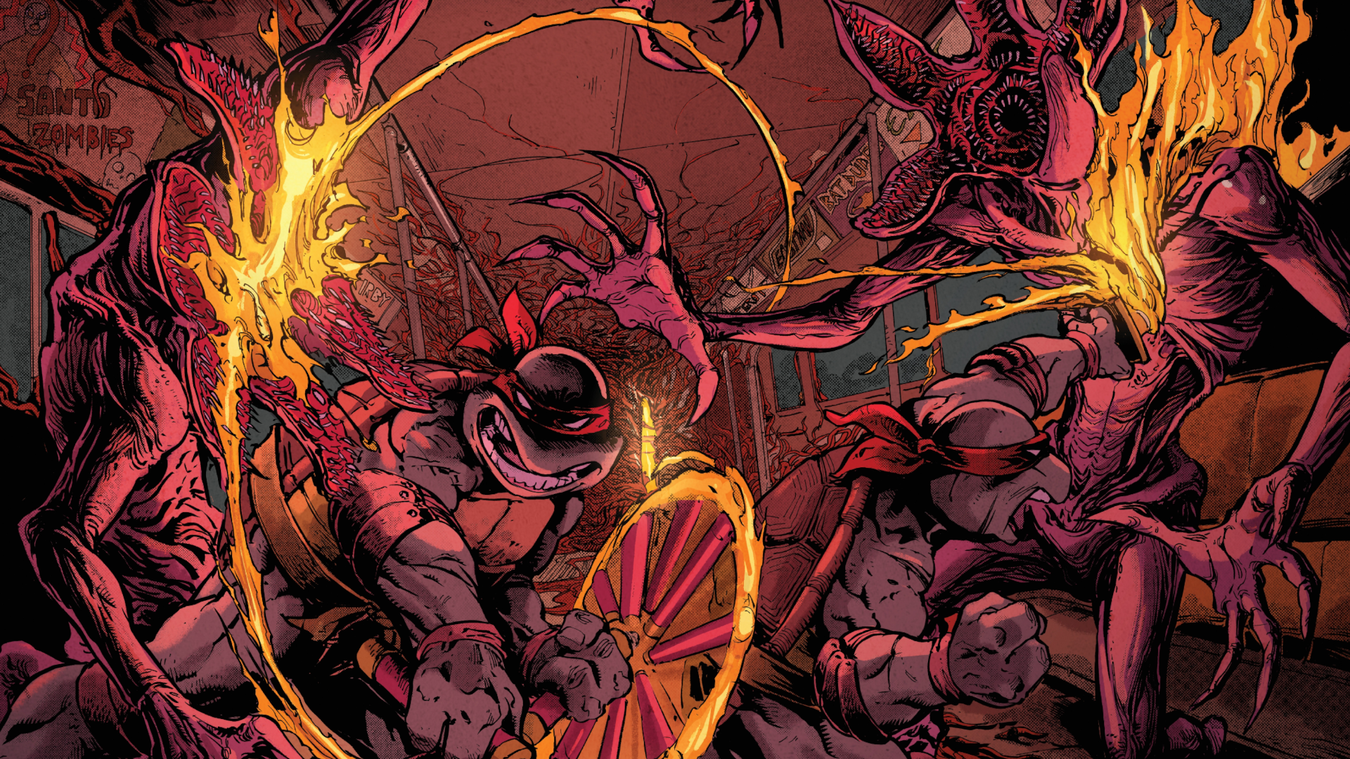 Stranger Things Ninja Turtles crossover fire vs Demogorgons